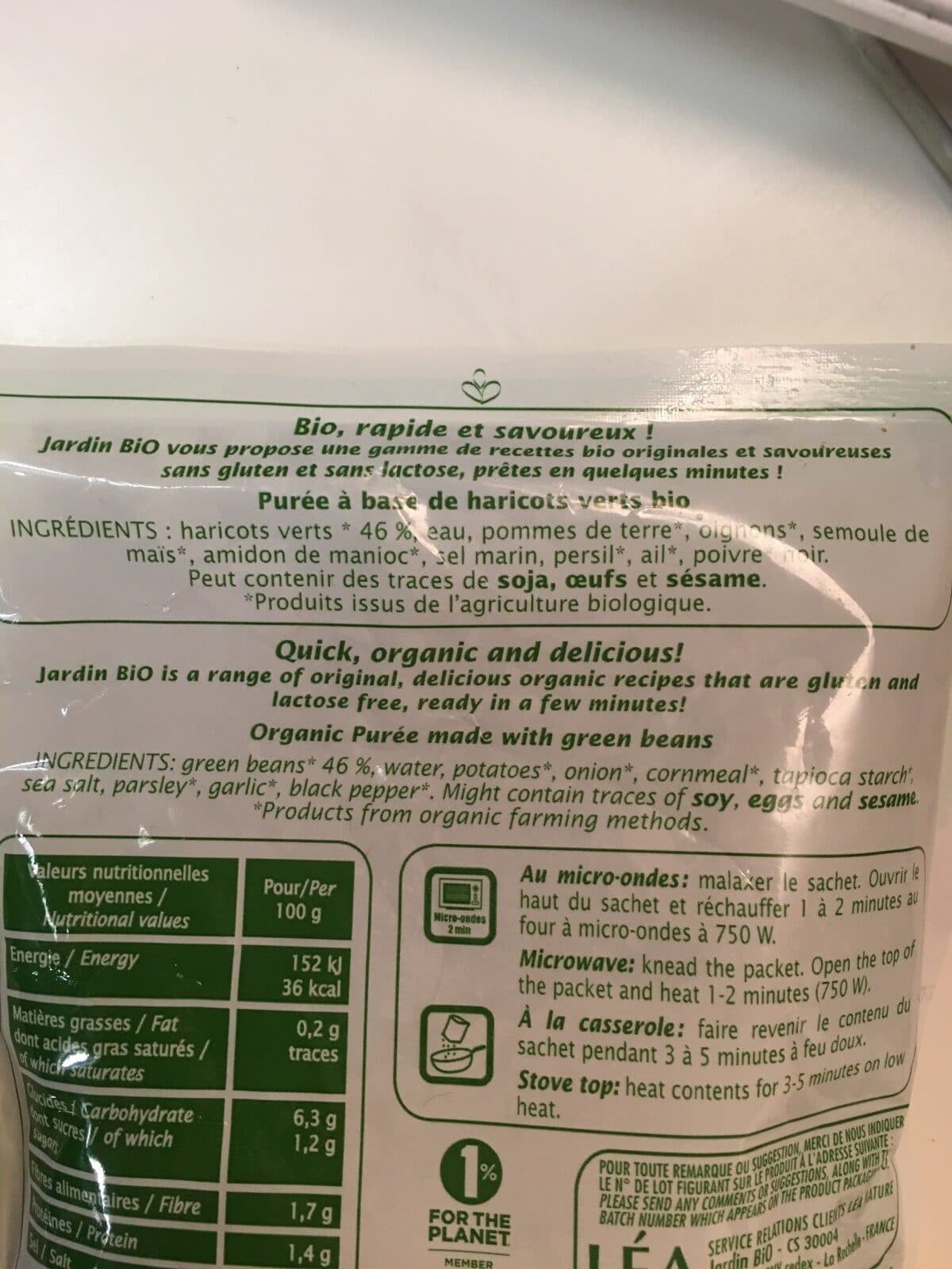 Open Food Facts purée gourmande haricots verts packshot