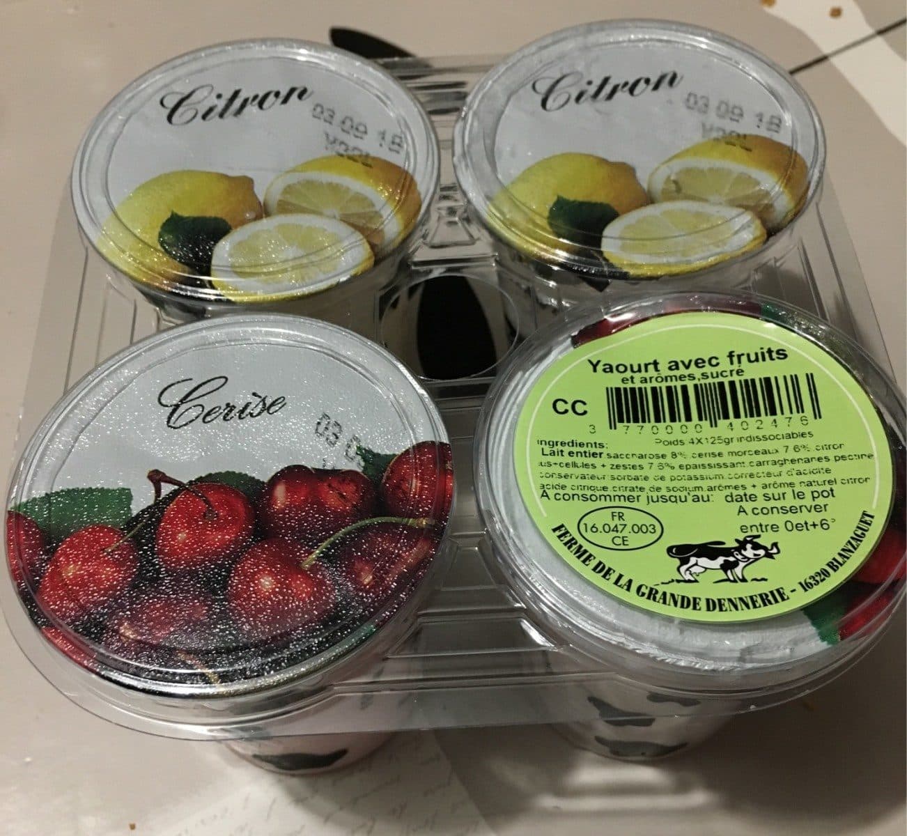 Ferme de la Grande Dennerie Yaourt avec fruits et aromes sucré cerise citron packshot