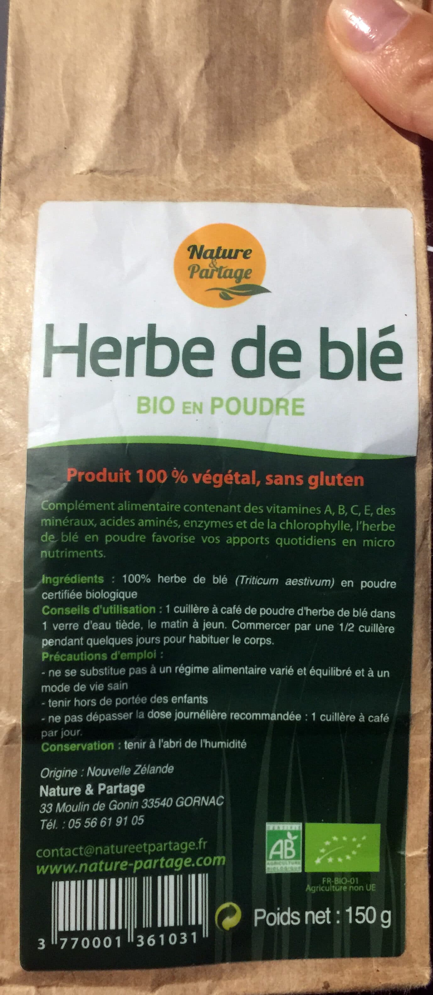 Nature Et Partage Herbe De Blé Bio poudre packshot