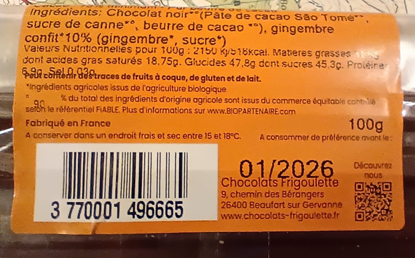Open Food Facts Chocolat Gingembre Confit packshot