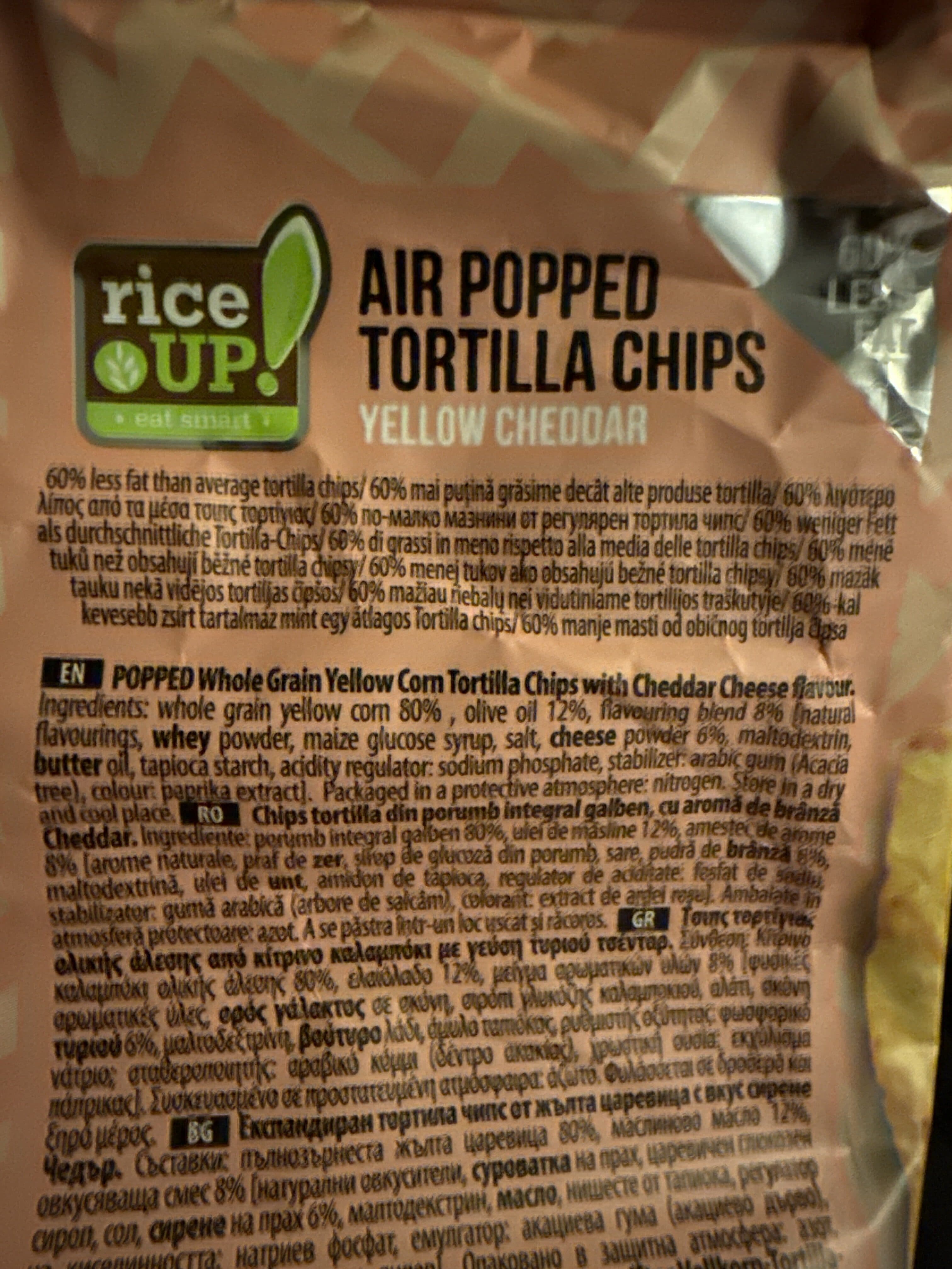 RiceUp Air Popped Tortilla Chips Yellow Cheddar packshot
