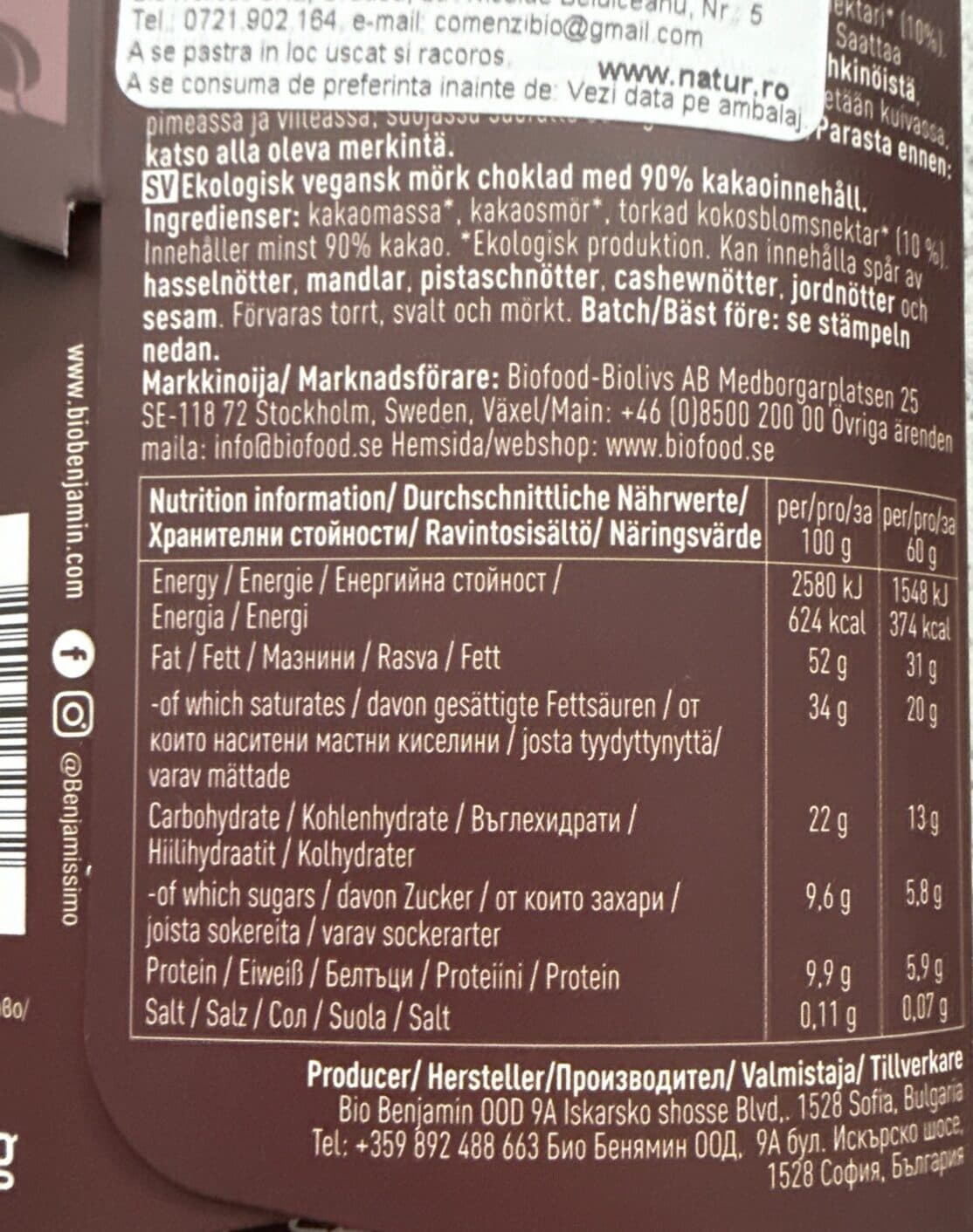 Benjamissimo Dark Chocolate 90% packshot