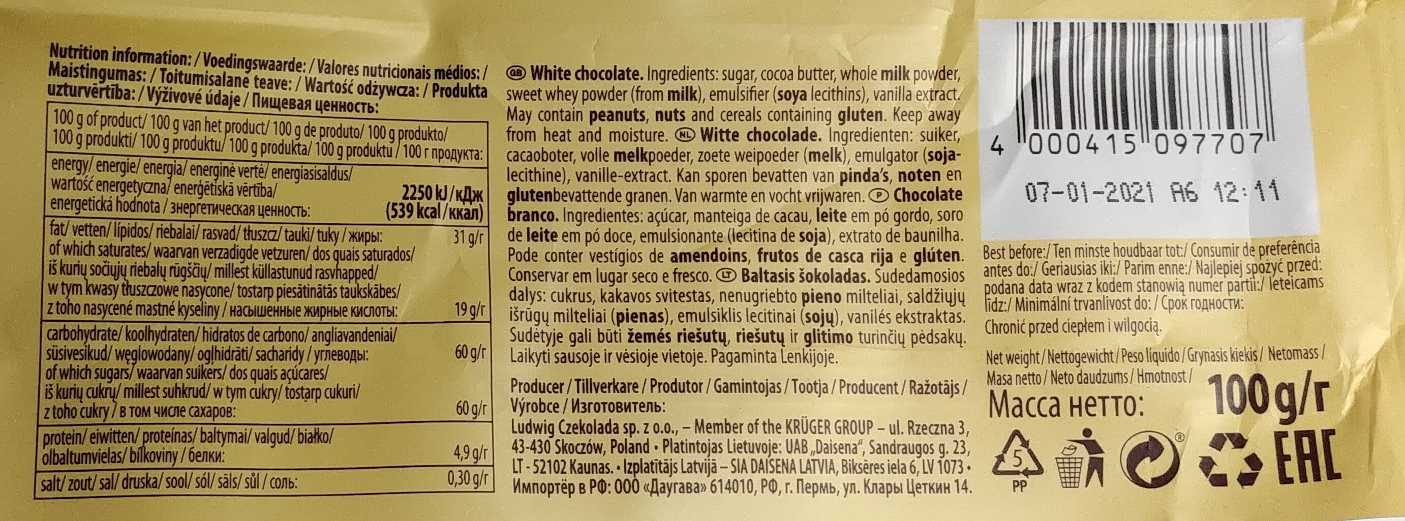 Mauxion Biała czekolada packshot