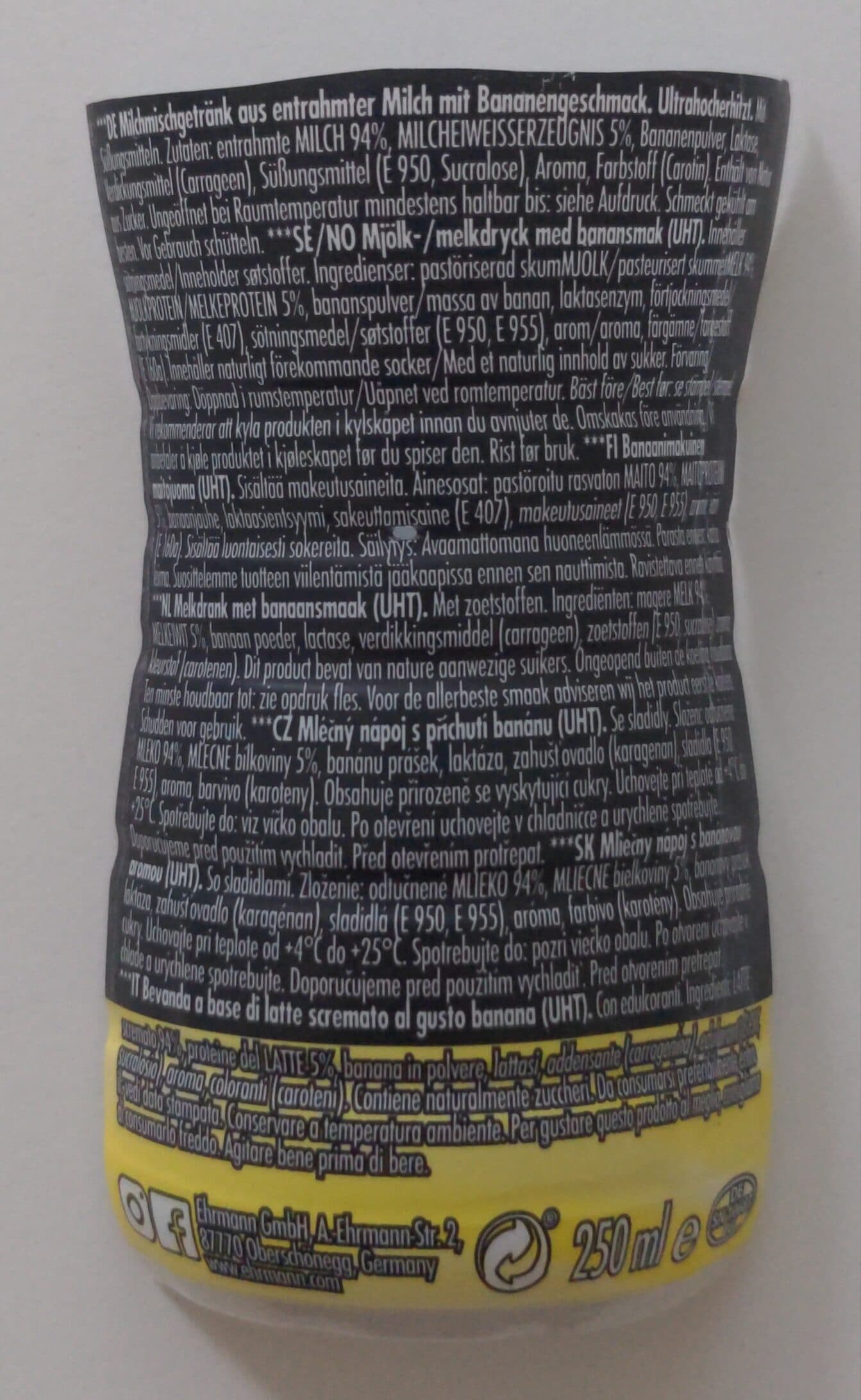 Ehrmann 。 Ehrmann HIGH PROTEIN Banan Style Drink NO ADDED packshot