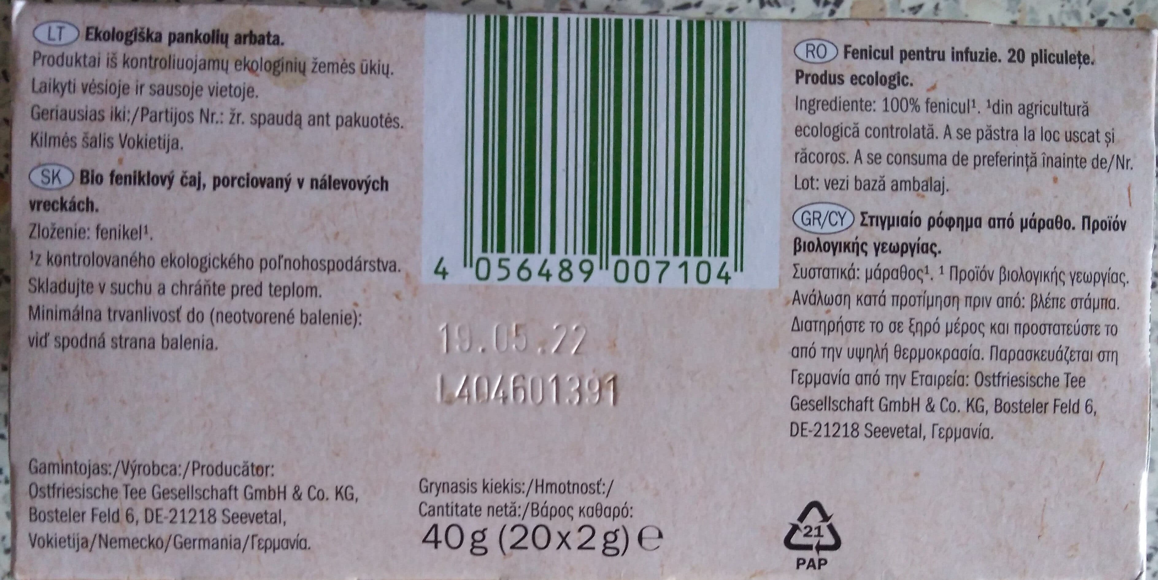 Lord Nelson Bio Pure organic Fennel packshot
