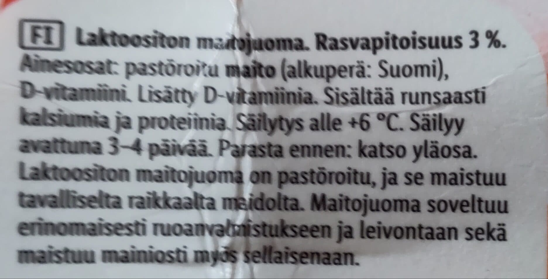 Pohjolan Meijeri Kotimainen maitojuoma 3% laktoositon packshot