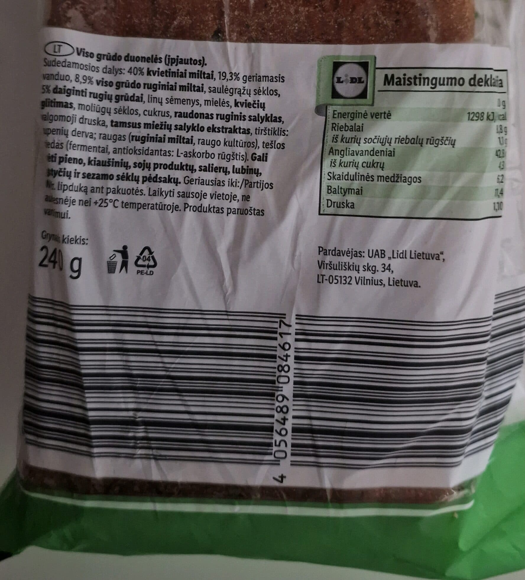 Mano duona Duonelės viso grūdo packshot