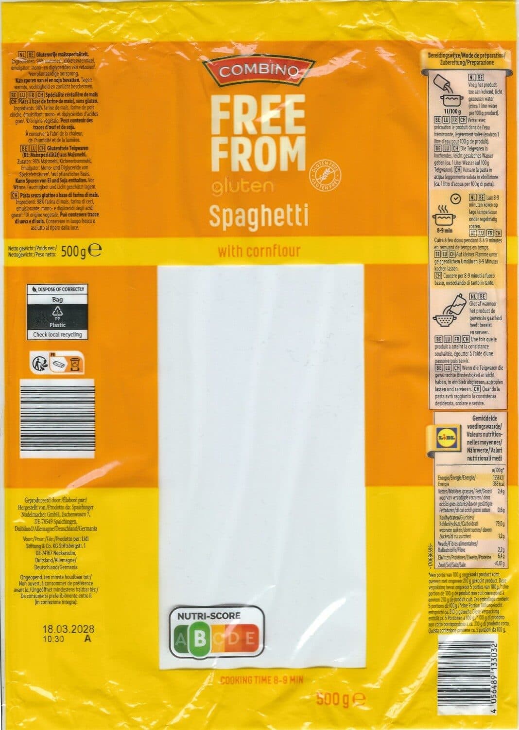 Combino Spaghetti with maize flour packshot