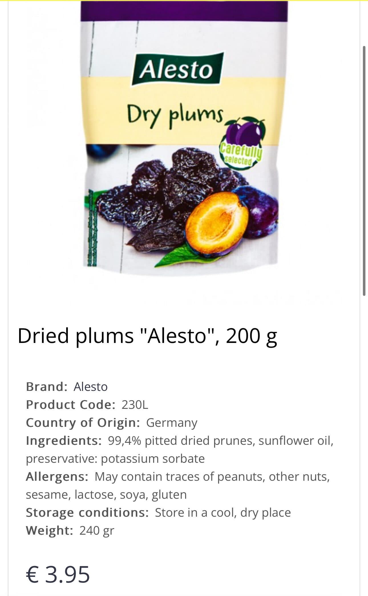 Alesto gedtrocknete Pflaumen packshot