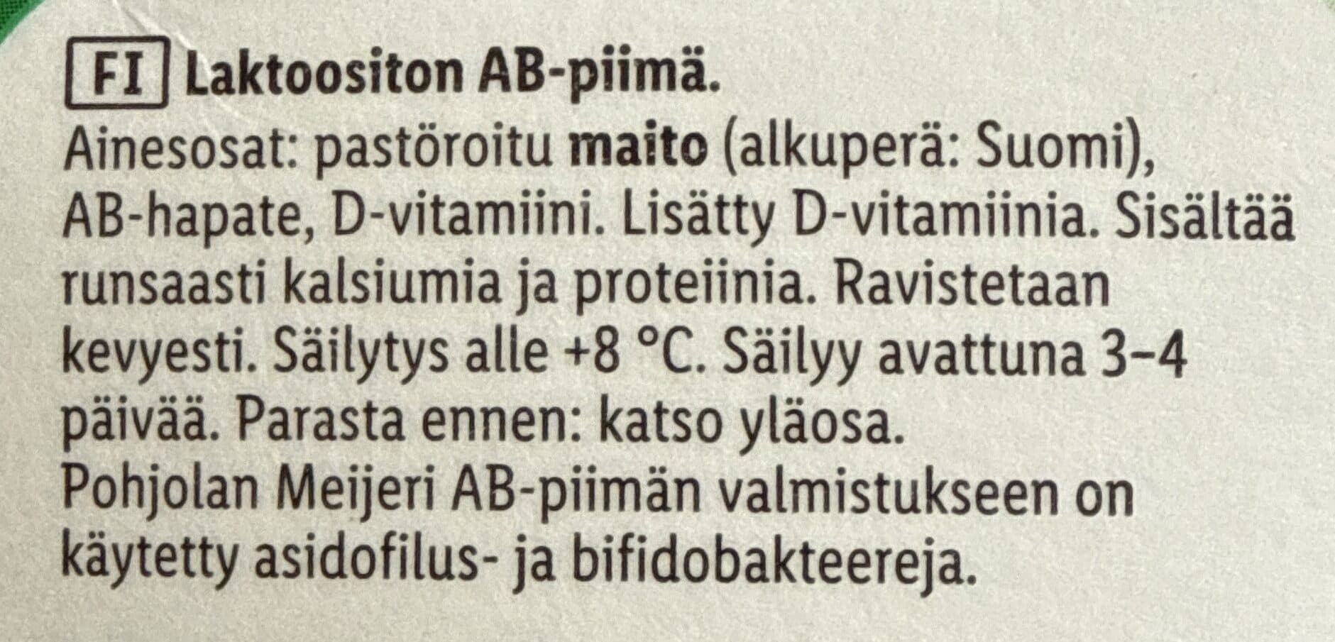 Pohjolan Meijeri Kotimainen AB-Piimä Laktoositon packshot