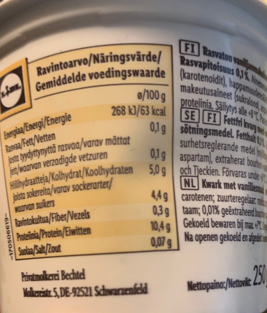 Milbona (Lidl) Creamy Quark Vanilla 0,1% packshot