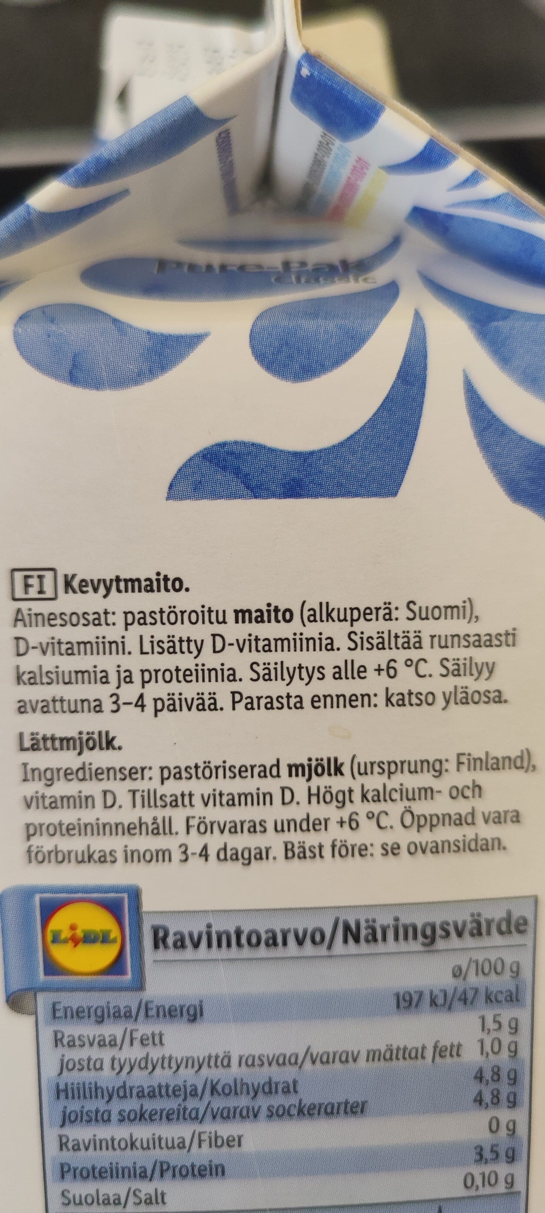 Pohjalan Meijeri Kevyt Maito packshot