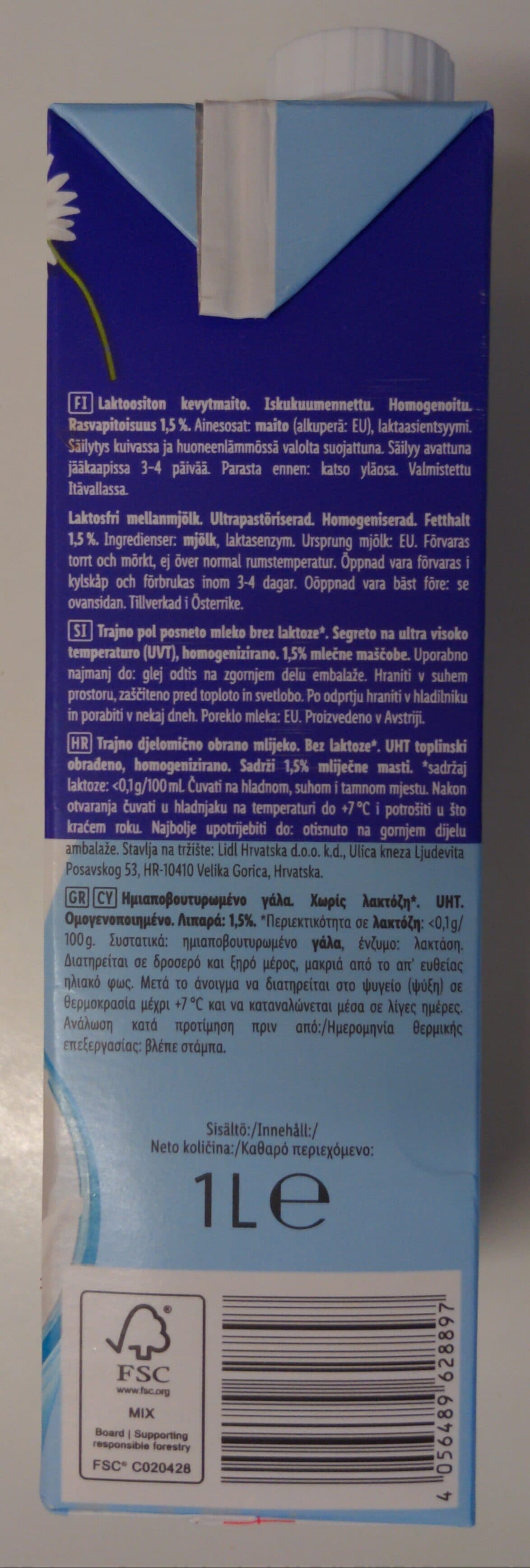Milbona Semi-skimmed milk packshot