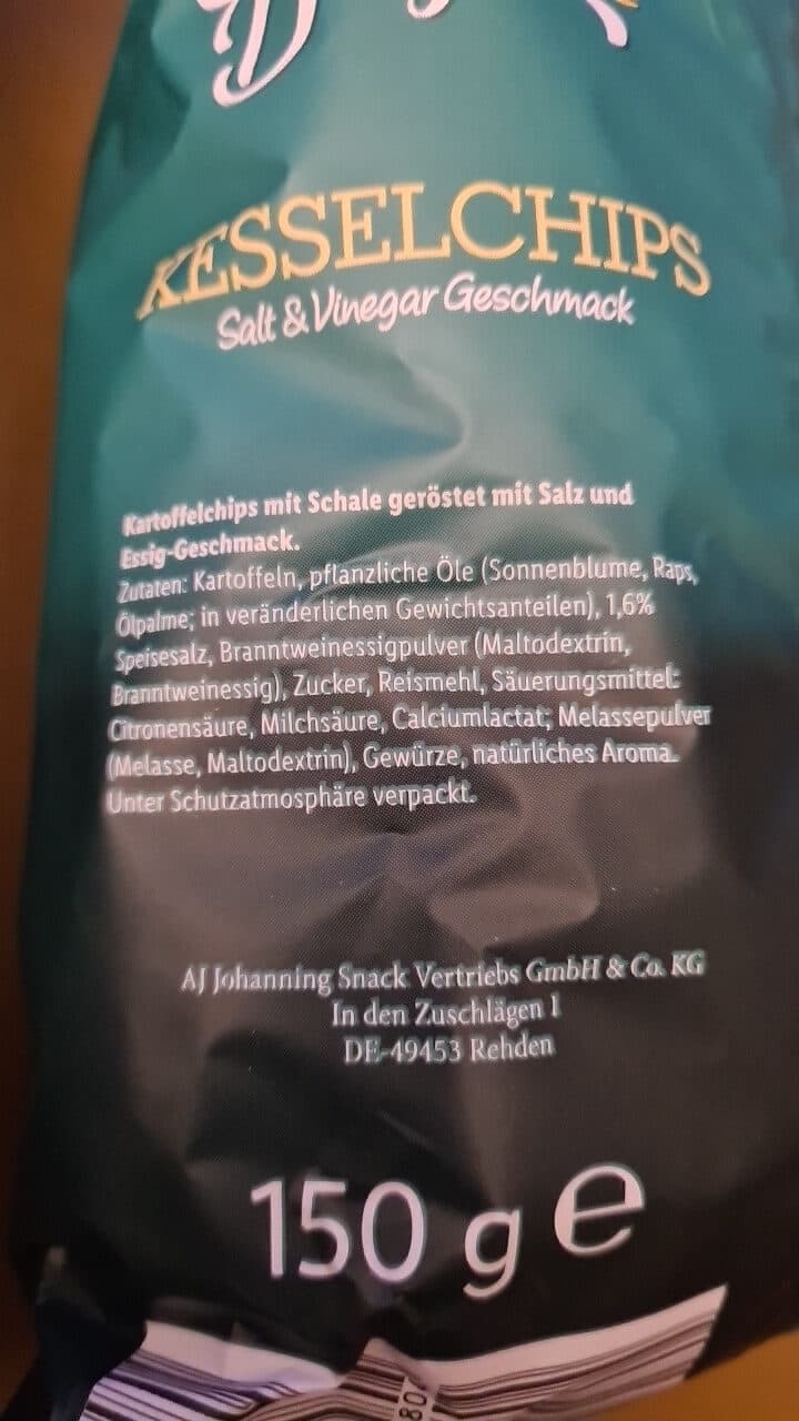 Lidl Kettle cooked chips salt and vinegar packshot