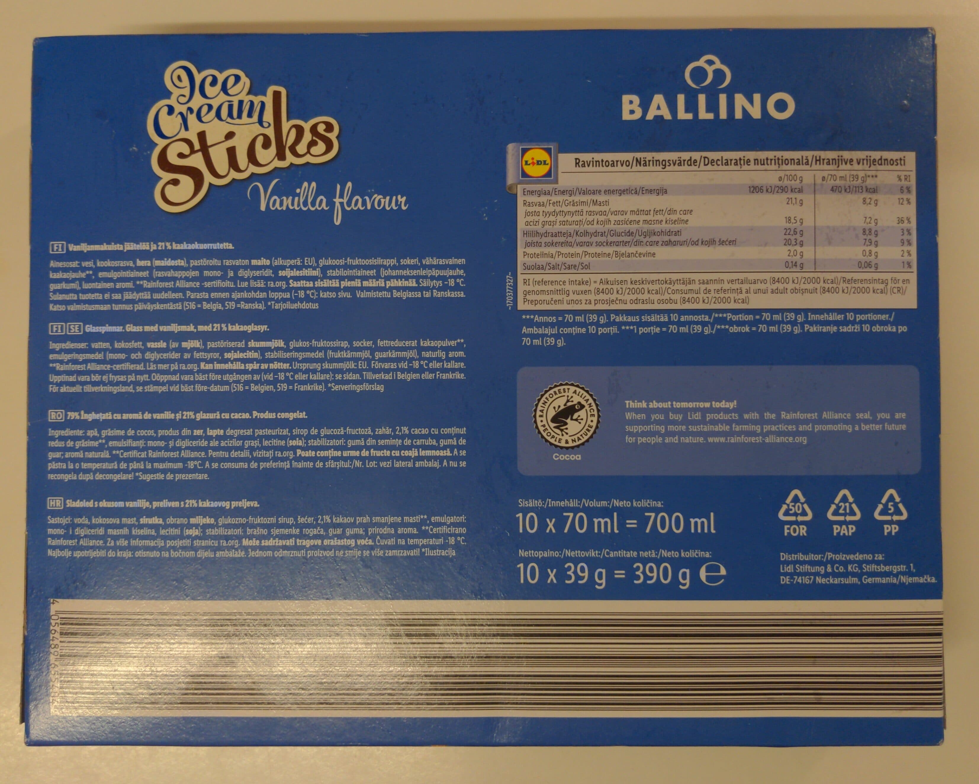 Ballino Ice Cream Sticks Vanilla packshot