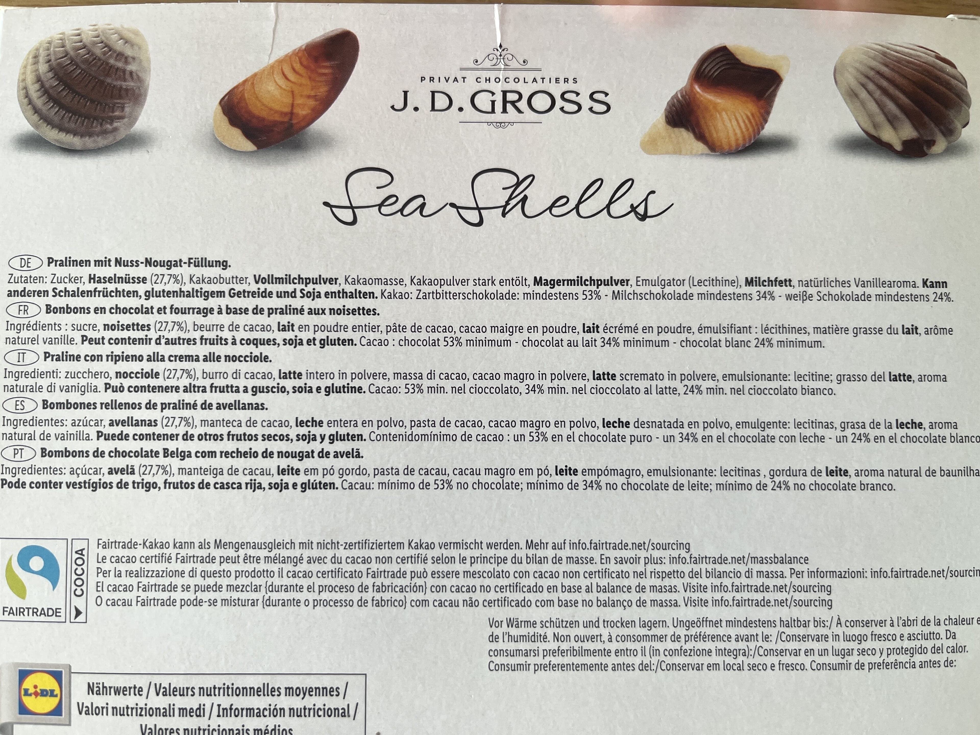 J.D. Gross Sea Shells hasselpähkinäkonvehdit packshot