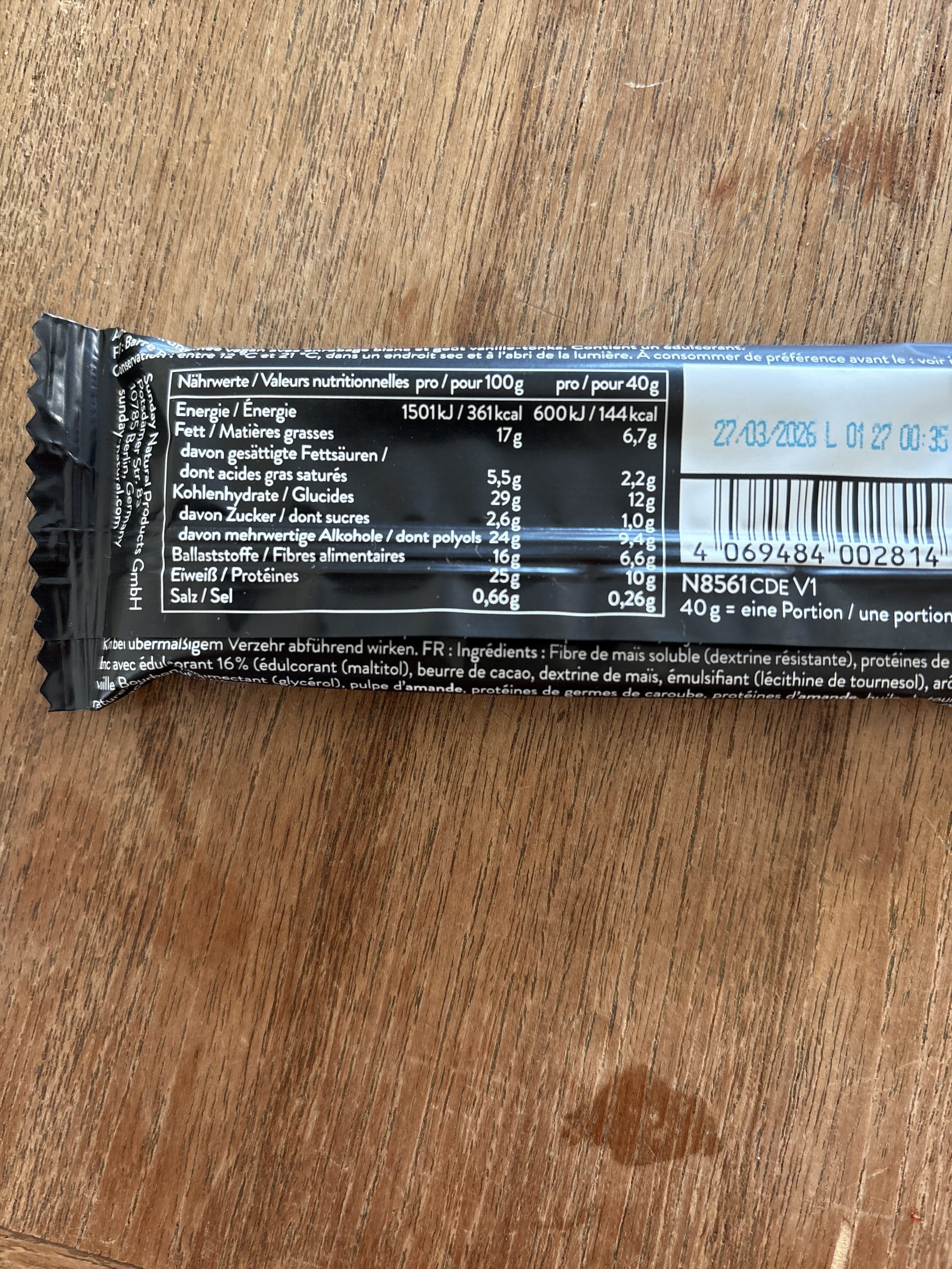 Sunday Natural Pure Vegan Protein Bar packshot