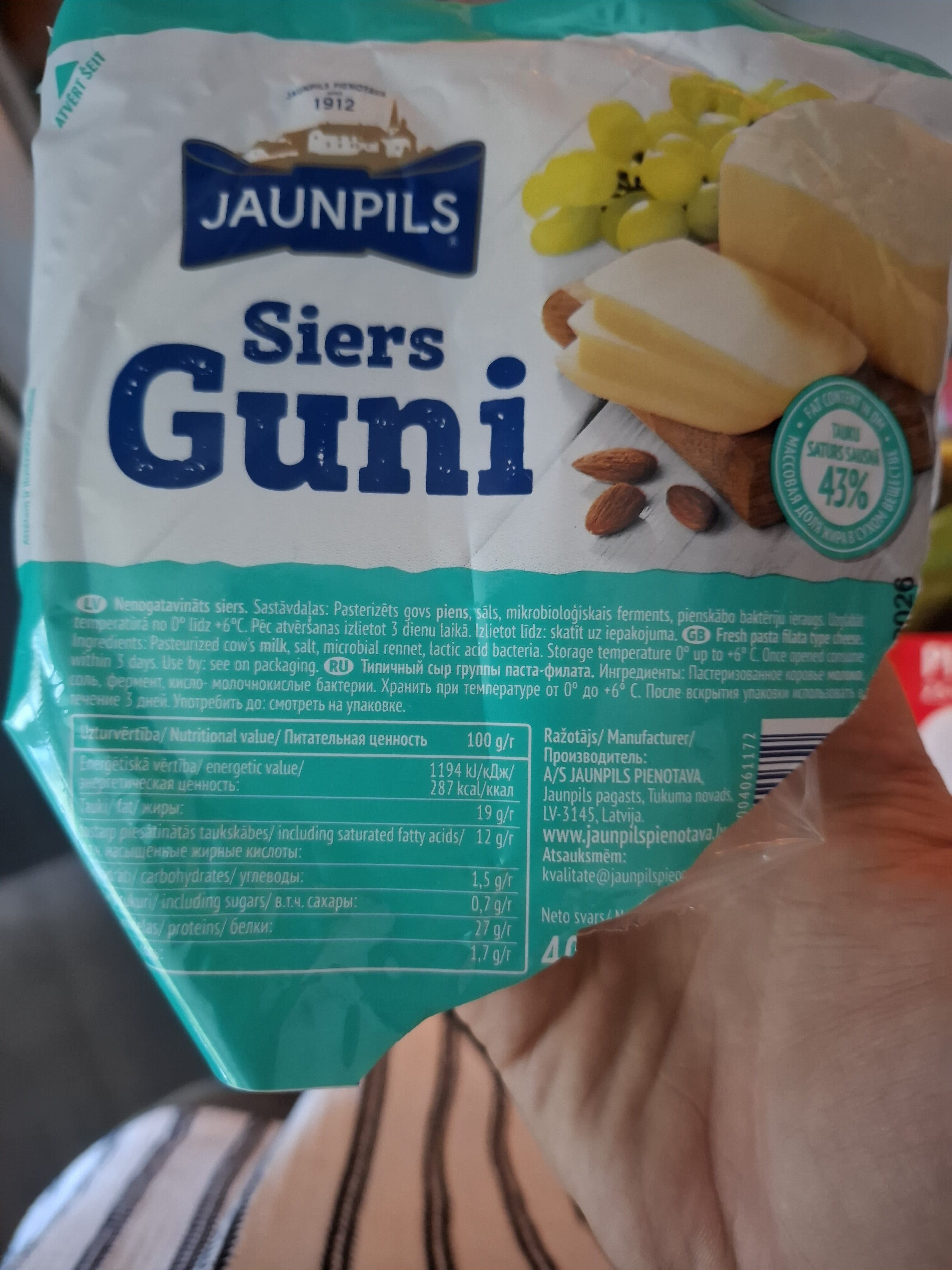 Jaunpils 45% nenogatavināts siers Guni packshot