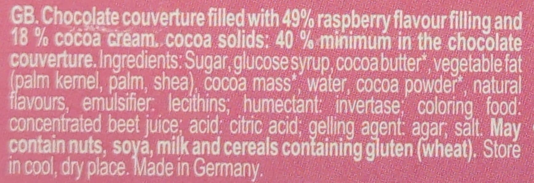 Delitzscher Schokoladenfabrik Raspberry flavor chocolate thins packshot