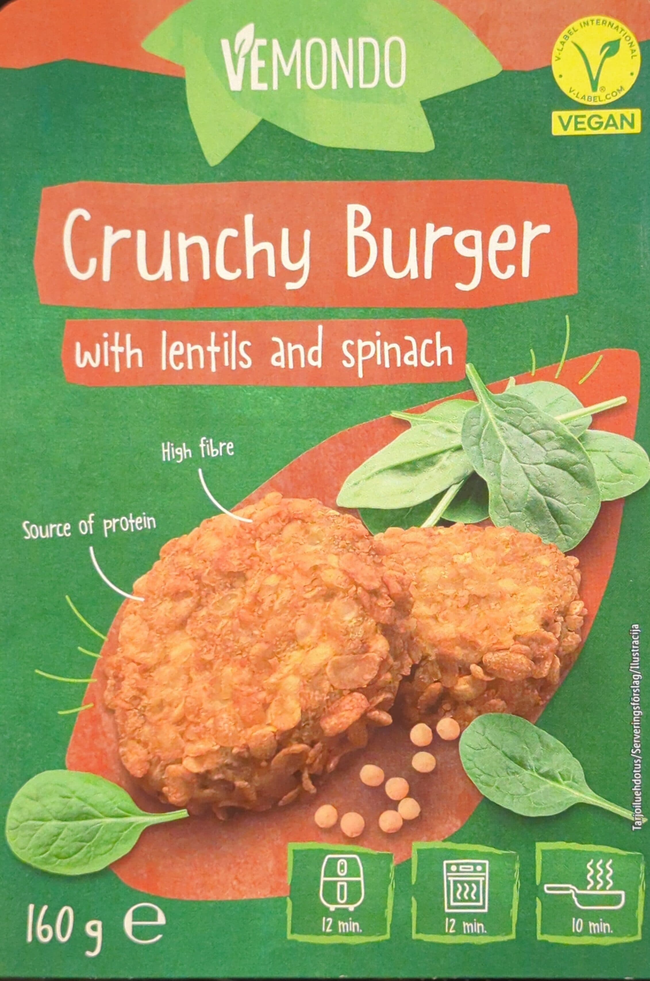 Vemondo Crunchy burger con lenticchie e spinaci packshot