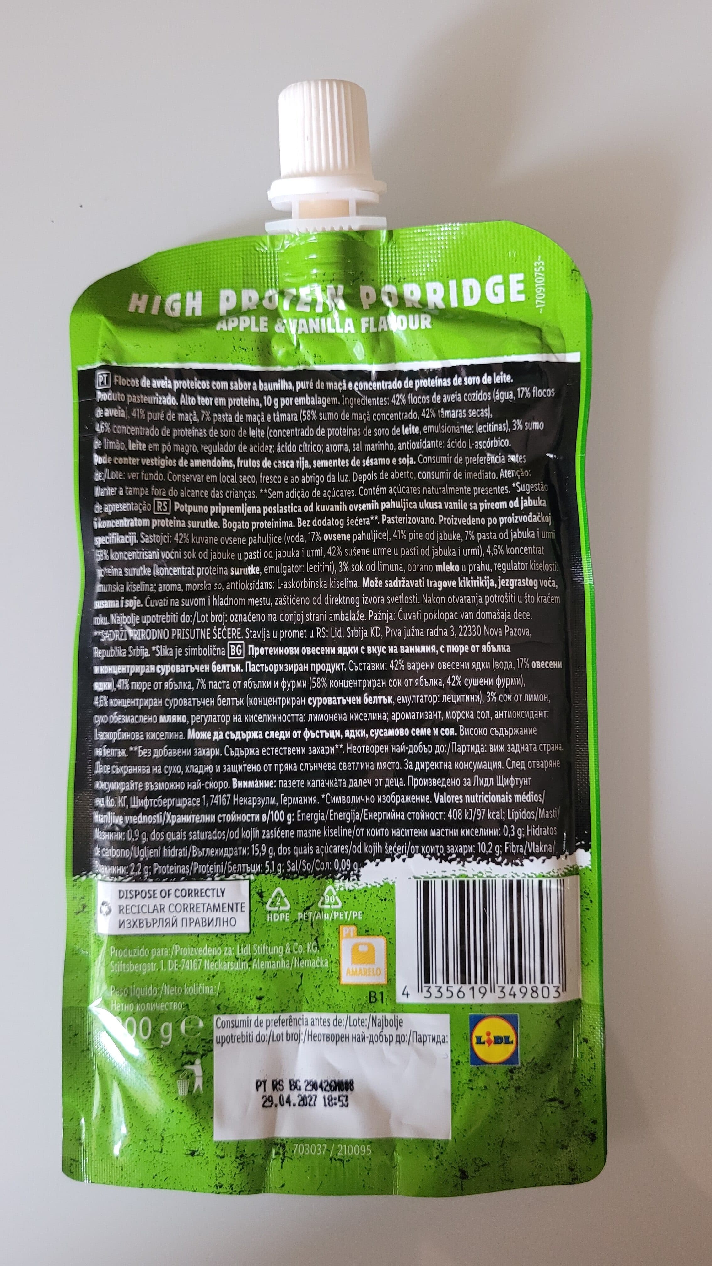 Crownfield HIGH PROTEIN PORRIDGE APPLE & VANILLA flavour packshot