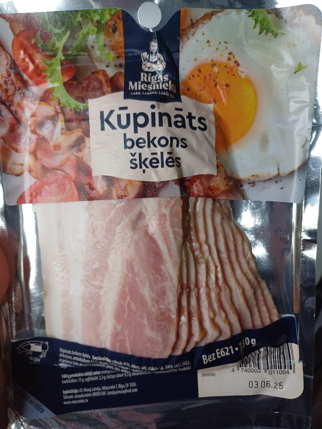 Rīgas miesnieks Kupināts bekons šķēlēs packshot