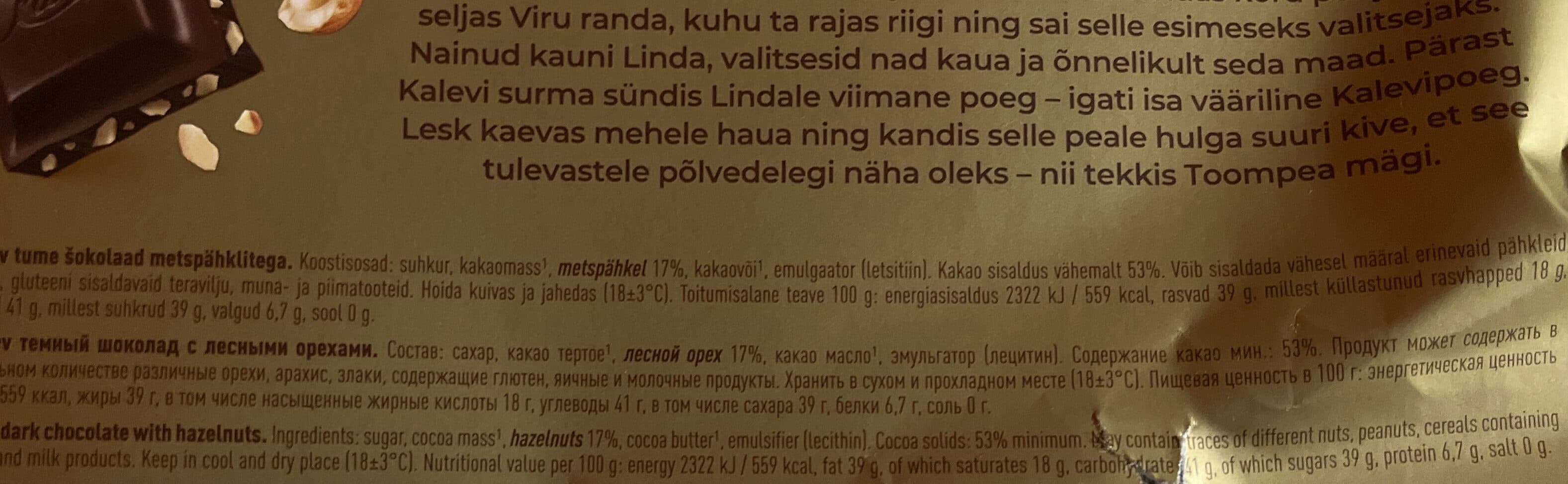 Open Food Facts Metspähklitega tume šokolaad packshot