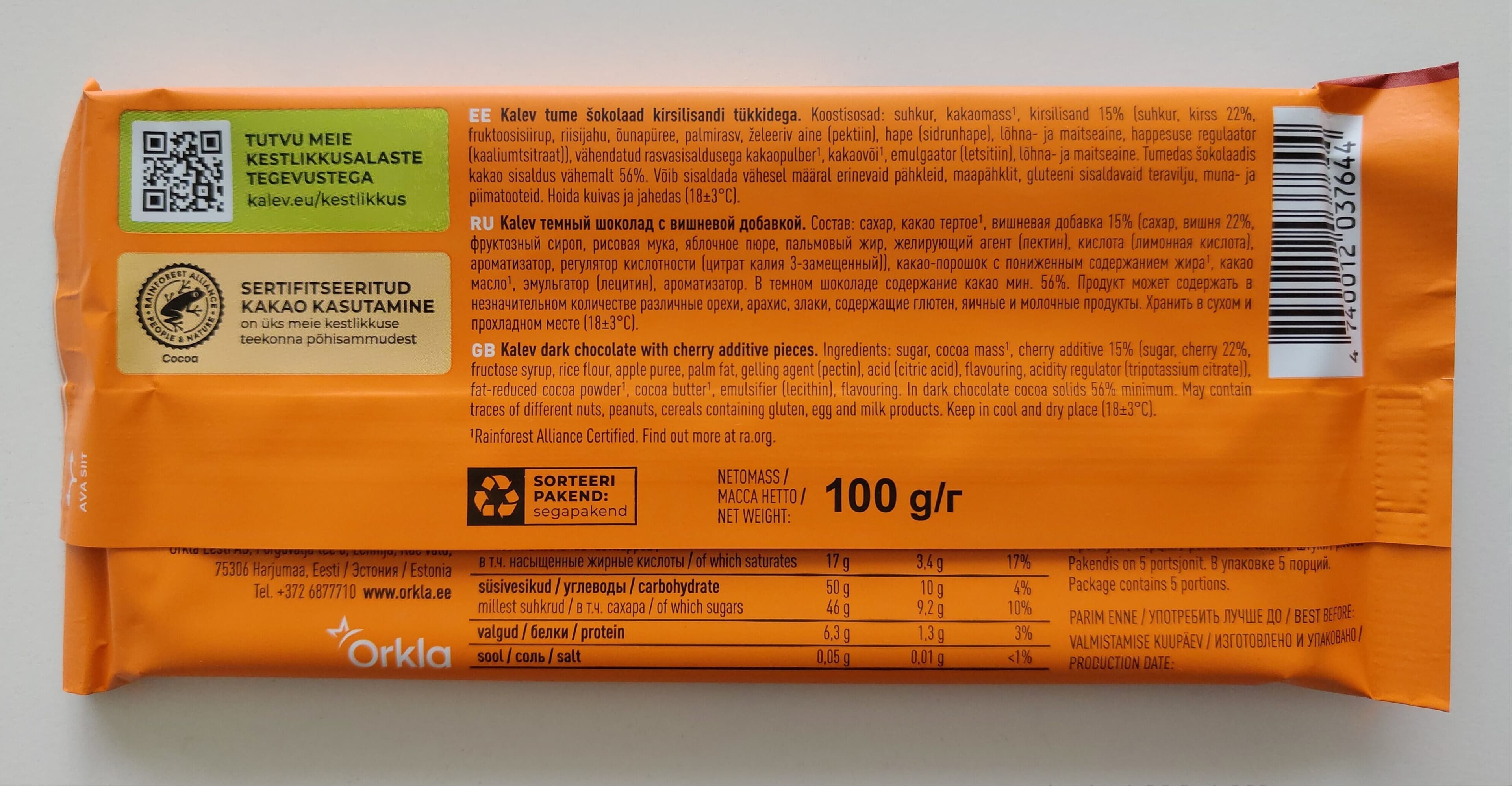 Kalev Tumma suklaa kirsikka packshot