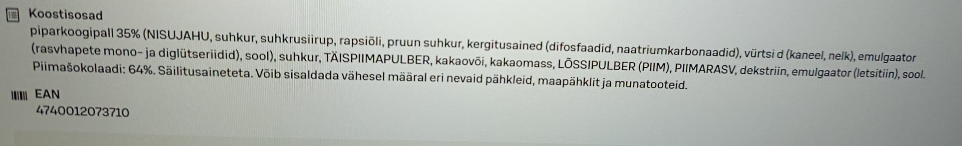 Kalev Piparkoogipallid piimašokolaadis packshot