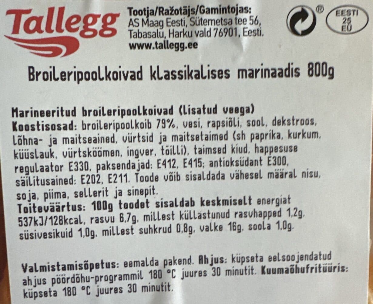 Tallegg Broileri Poolkoivad Klassikalises Marinaadis packshot