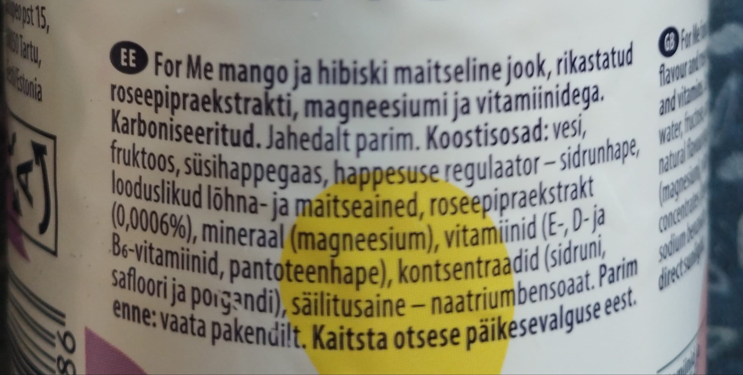 For Me mango ja hibiski maitseaine jook packshot