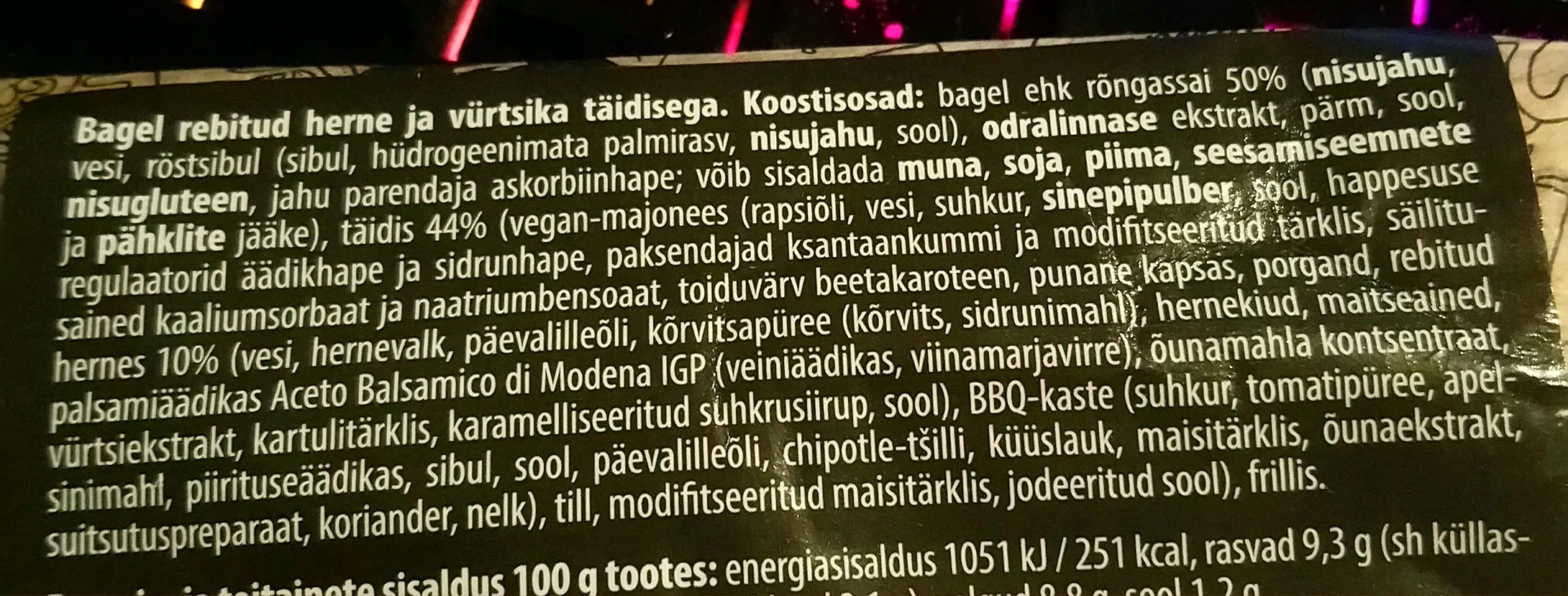 Mamma Bagel, rebitud herne ja vürtsika täidisega. packshot