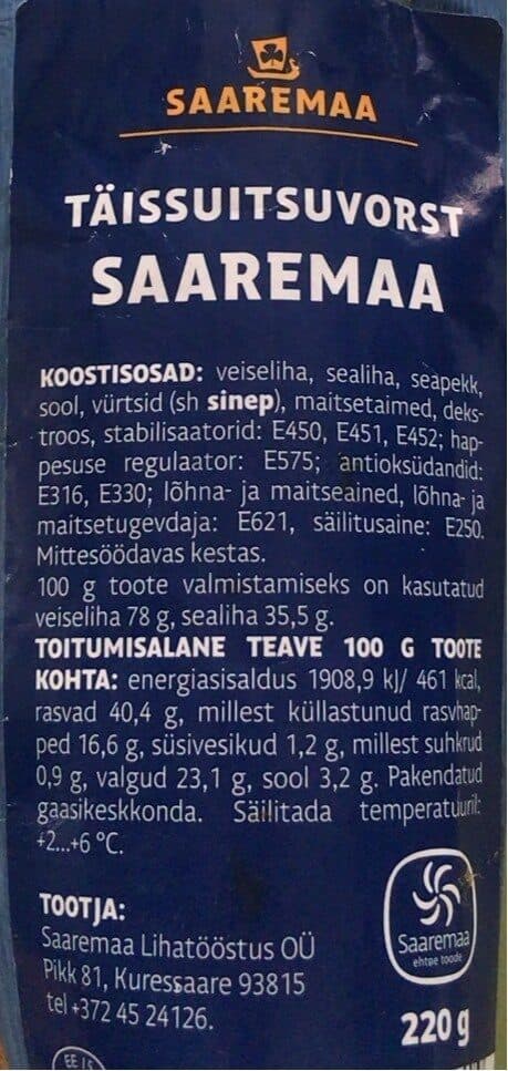 Open Food Facts TÄISSUITSUVORST packshot