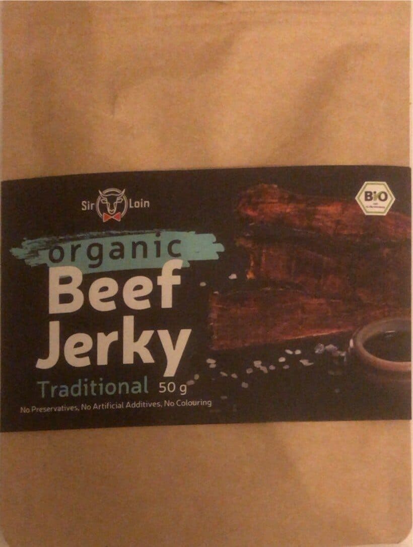 Organic beef jerky traditional packshot