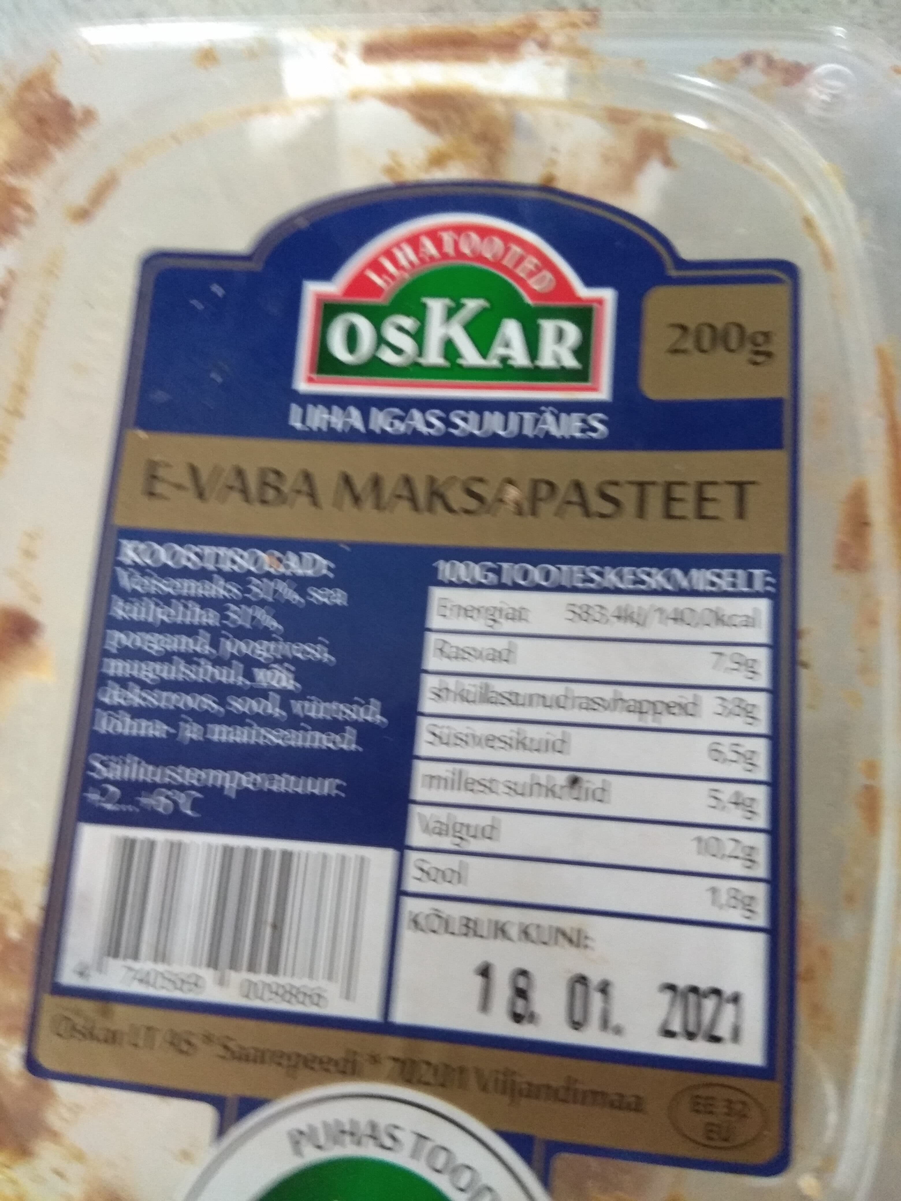 Oskar E-vaba Maksapasteet packshot