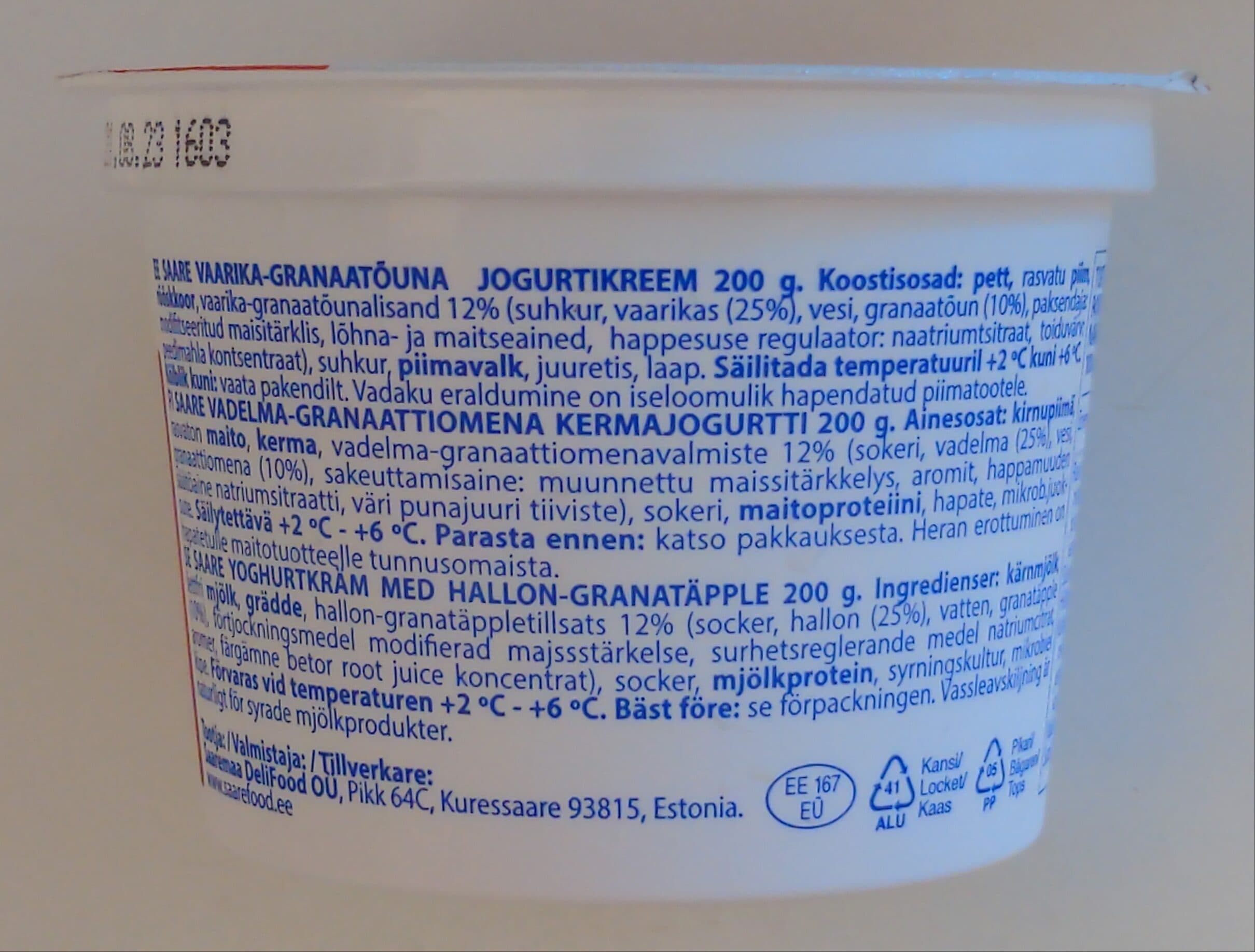 Saare Vadelma-granaattiomenakermajogurtti packshot