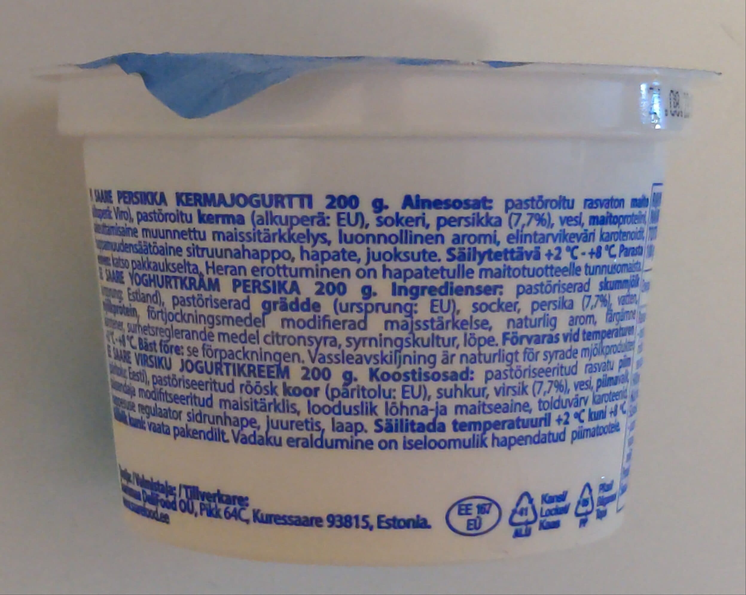 Saare Persikkakermajogurtti packshot