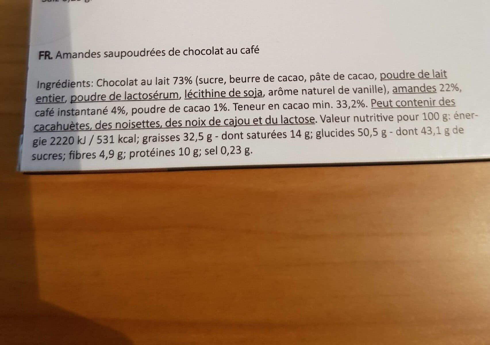 Open Food Facts Amandes saupoudrées de chocolat au café packshot