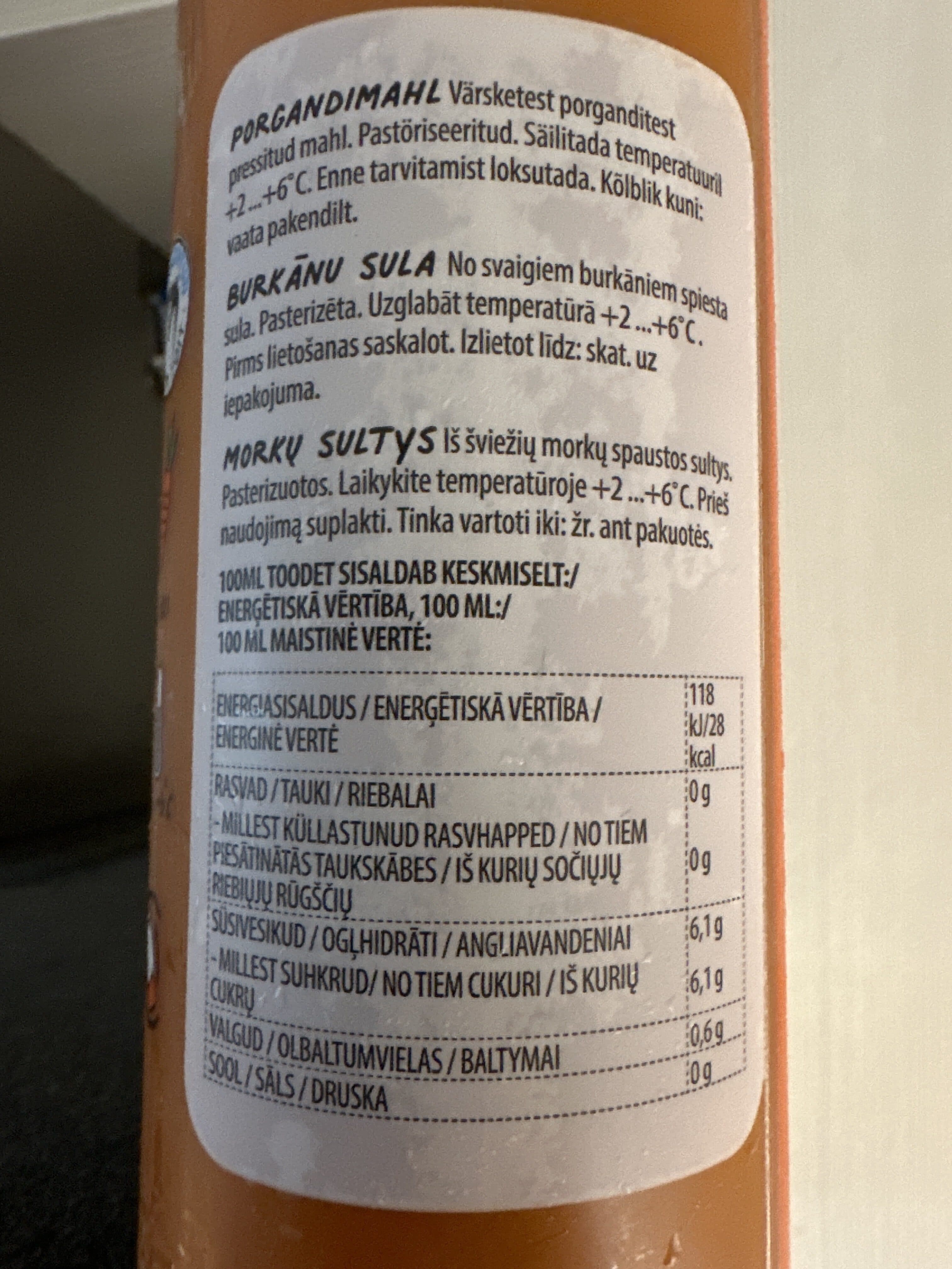kadarbiku Porgandimahl packshot