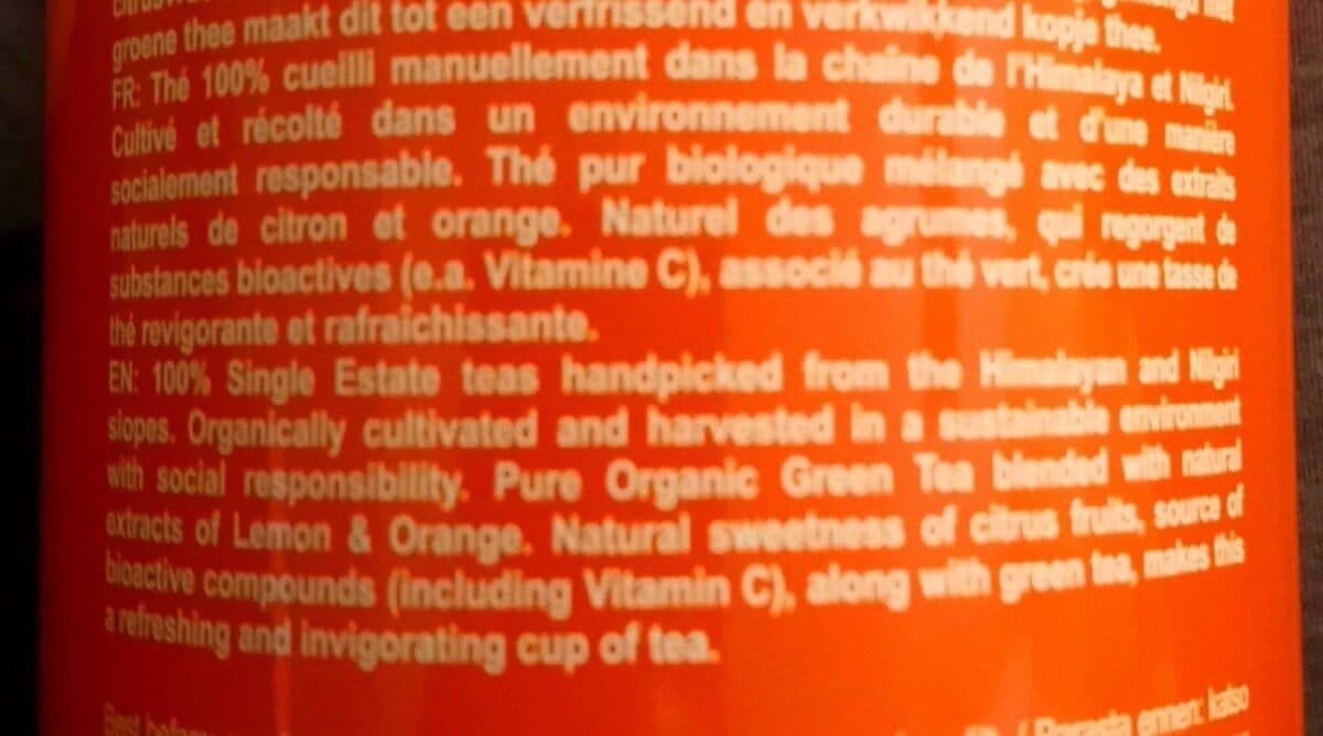 Moulin De Charbonniere Cha Thé Vert Citrus Agrumes Bio 25 Sachets packshot
