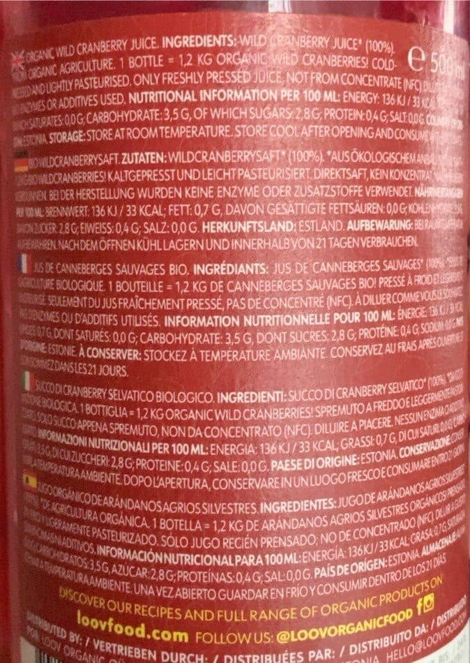 Open Food Facts Loov Wild cranberry juice packshot