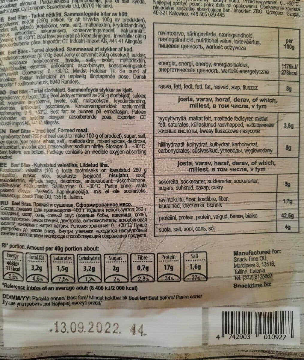 Open Food Facts Beef Jerky Bites packshot