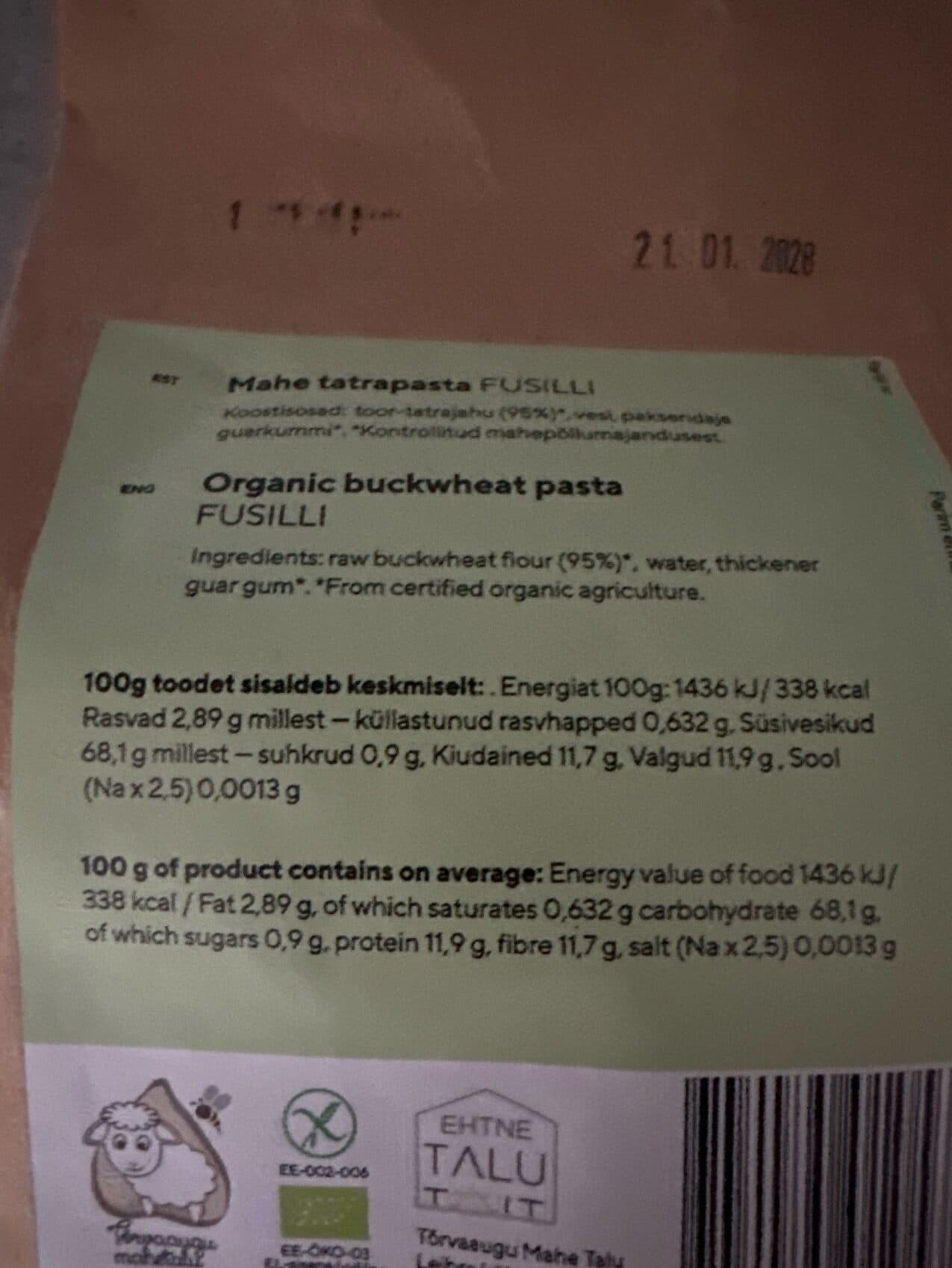 Tõrvaaugu mahetalu Organic Buckwheat Pasta packshot