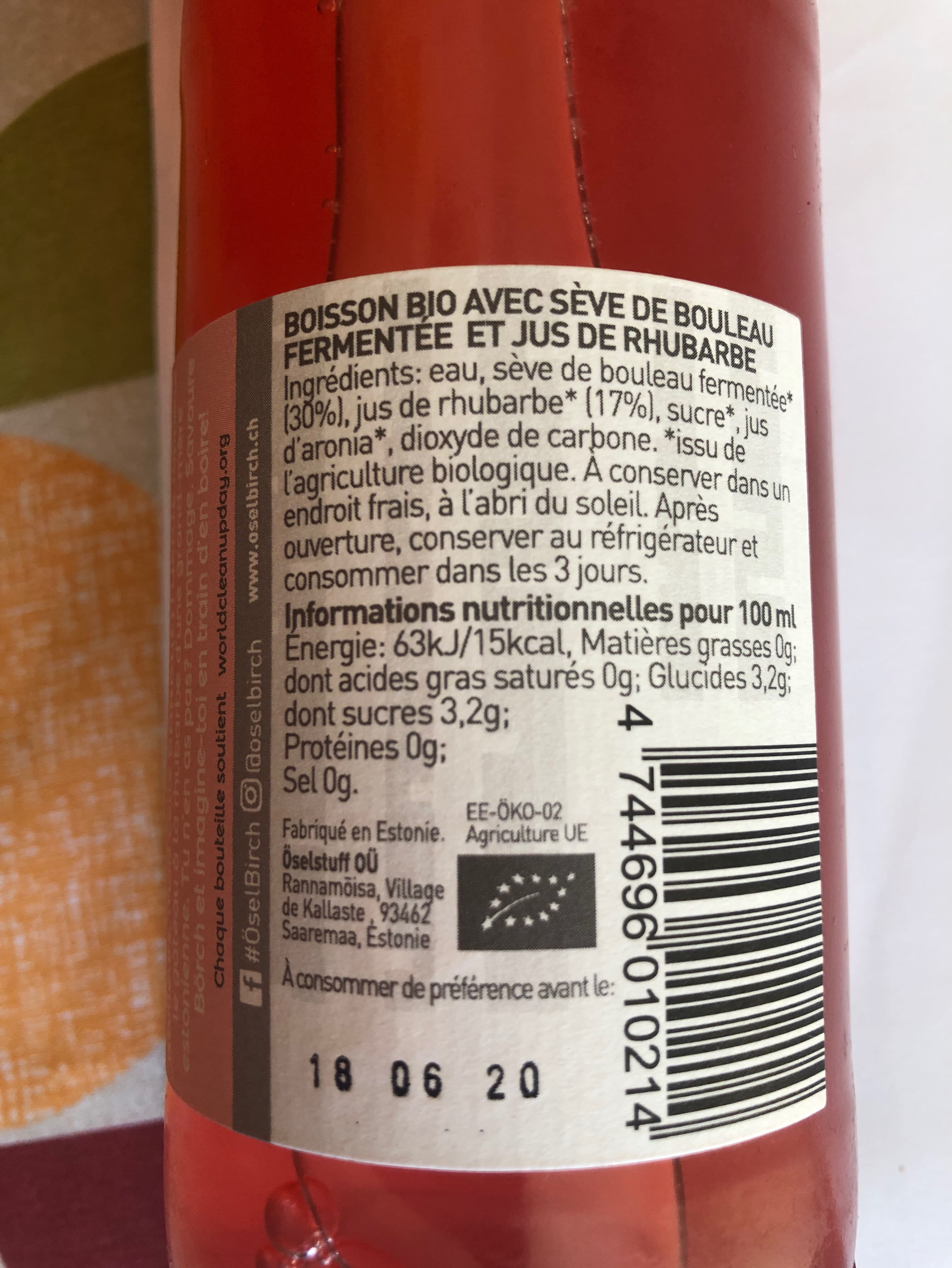 ÖselBirch Rhubarbie boisson avec seve de bouleau packshot