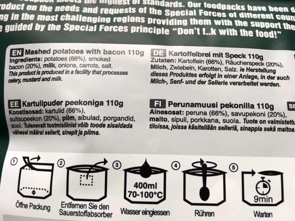 Tactical Foodpack Mashed Potatoes and Bacon packshot