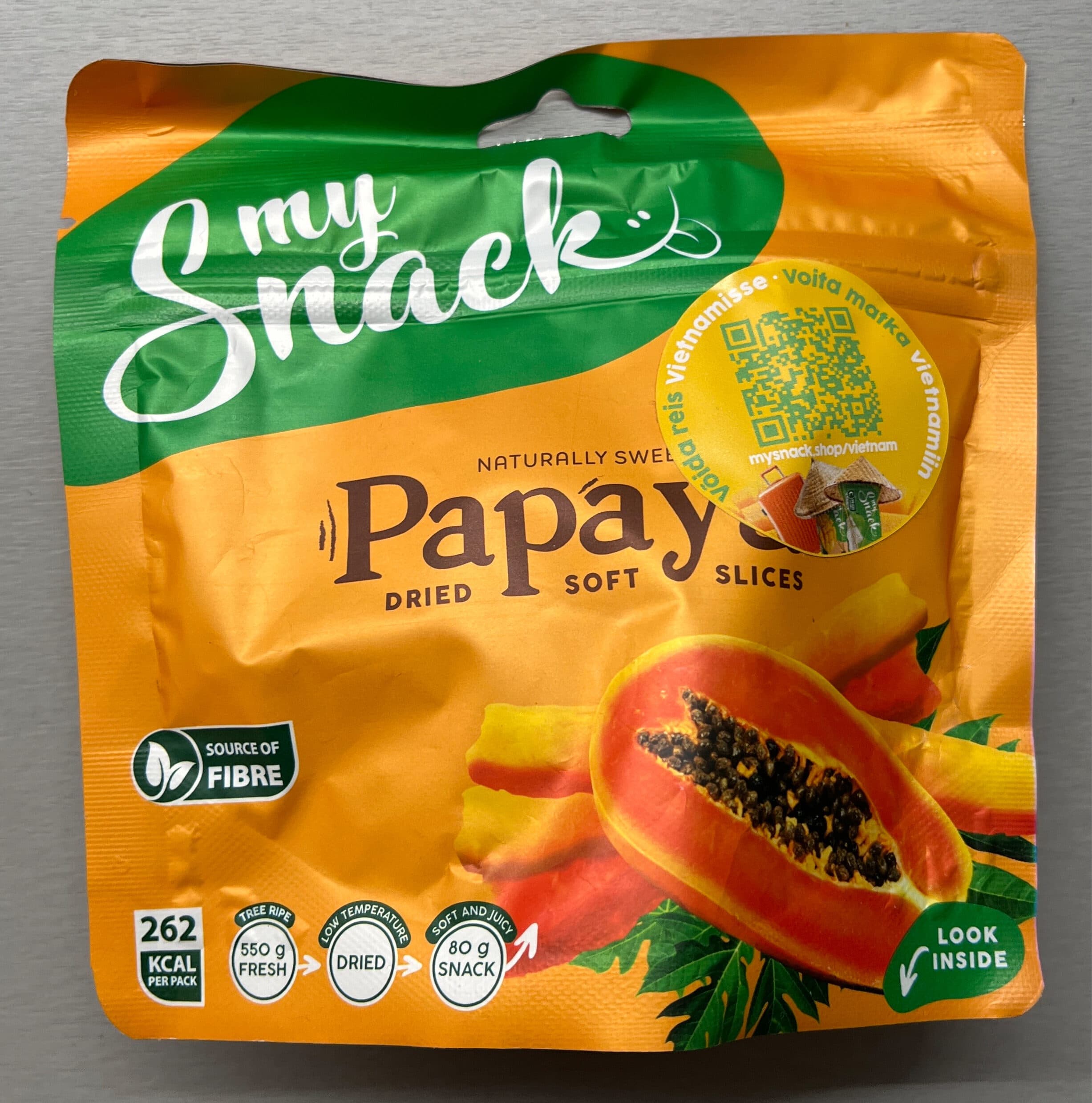 My snack Papaya dried soft slices packshot