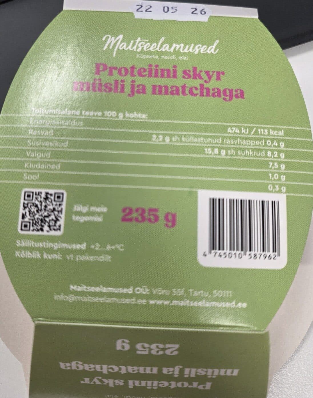 Maitseelamused Proteiini Skyr Müsli Ja Matchaga packshot
