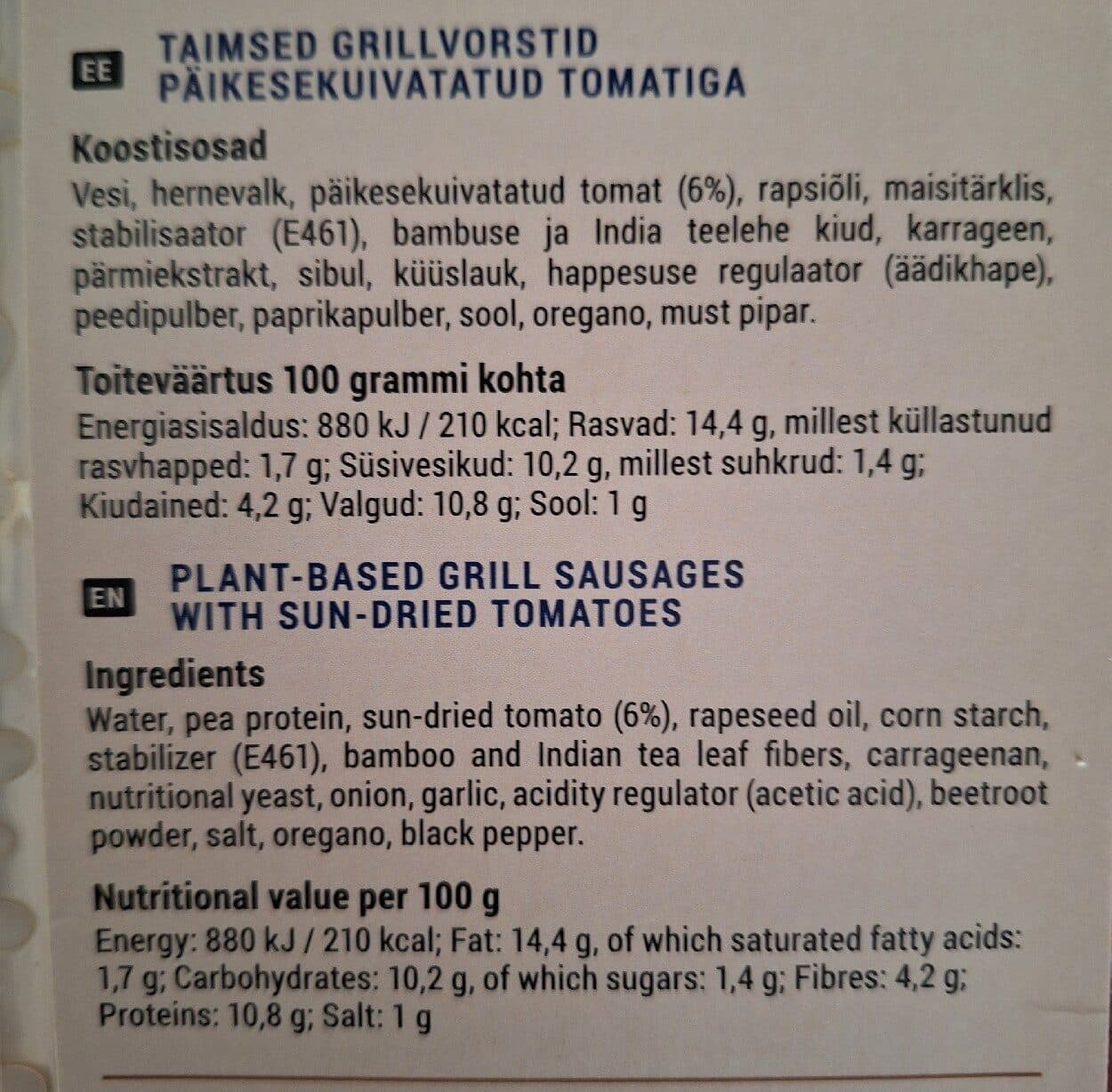 Thormi Taimsed grillvorstid päikesekuivatatud tomatiga packshot