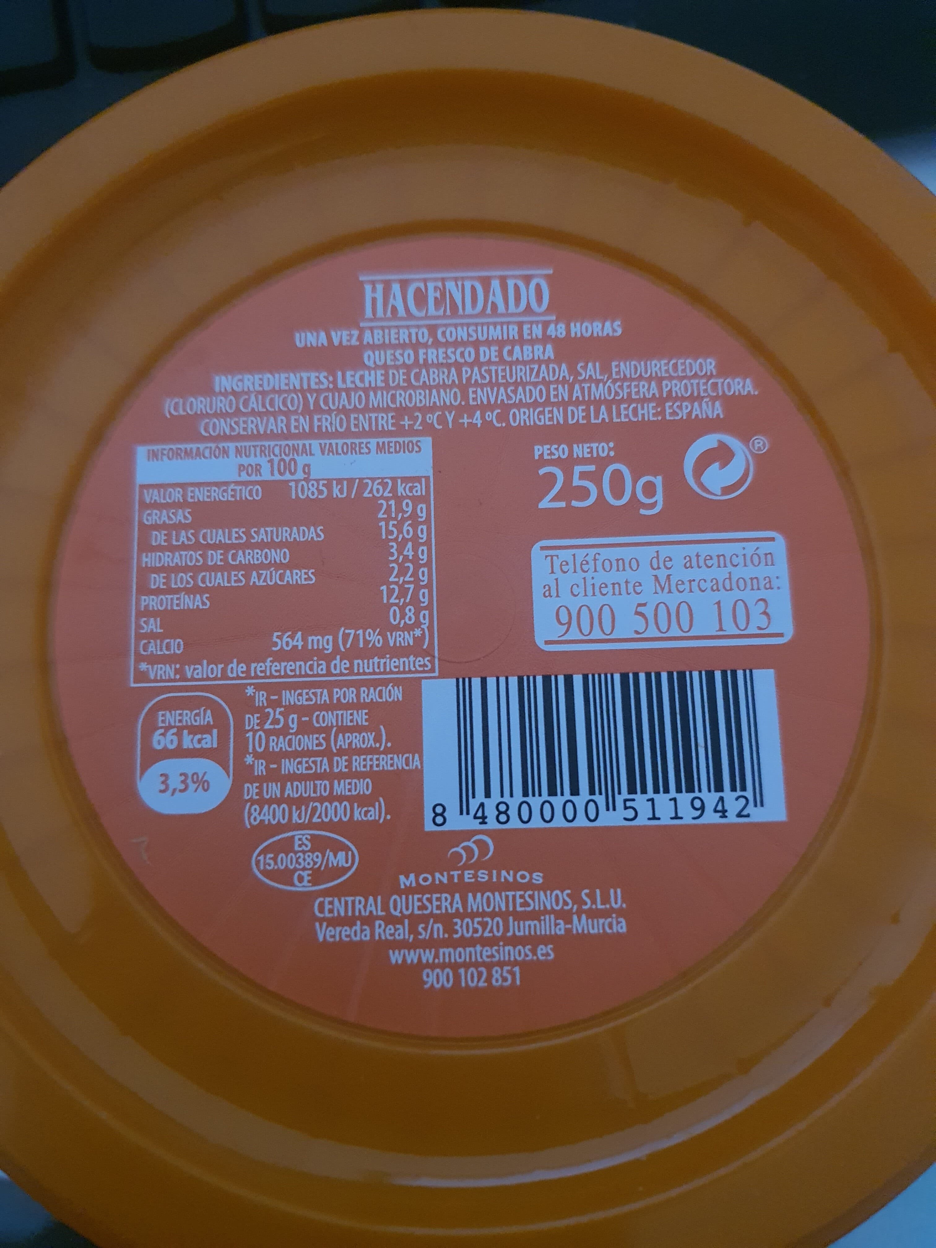 Hacendado Queso fresco de cabra packshot