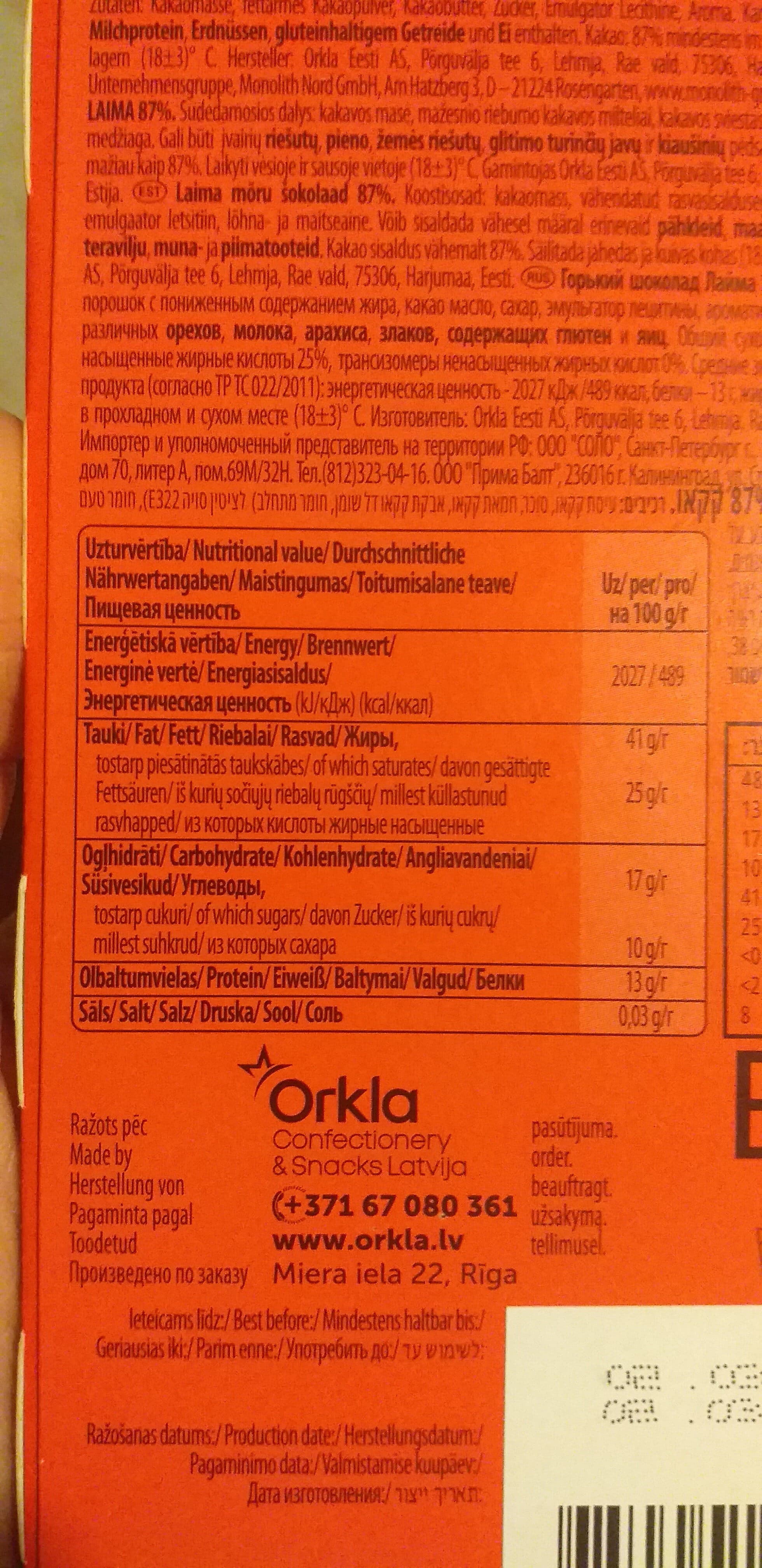 Laima Laima 87% cacao packshot